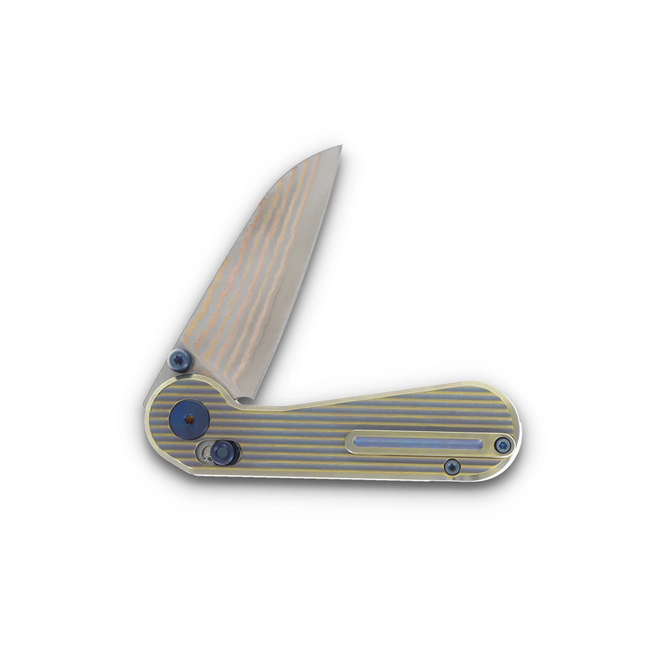 Hightron Knives Edge Play Gold 2.64in Plain  Copper Damascus Sheepsfoot HT01GLD View 3