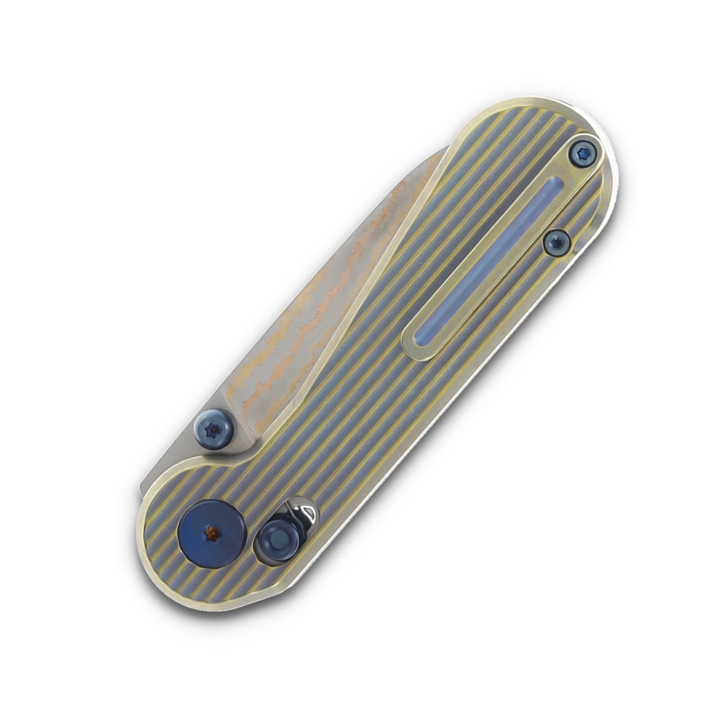 Hightron Knives Edge Play Gold 2.64in Plain  Copper Damascus Sheepsfoot HT01GLD View 6