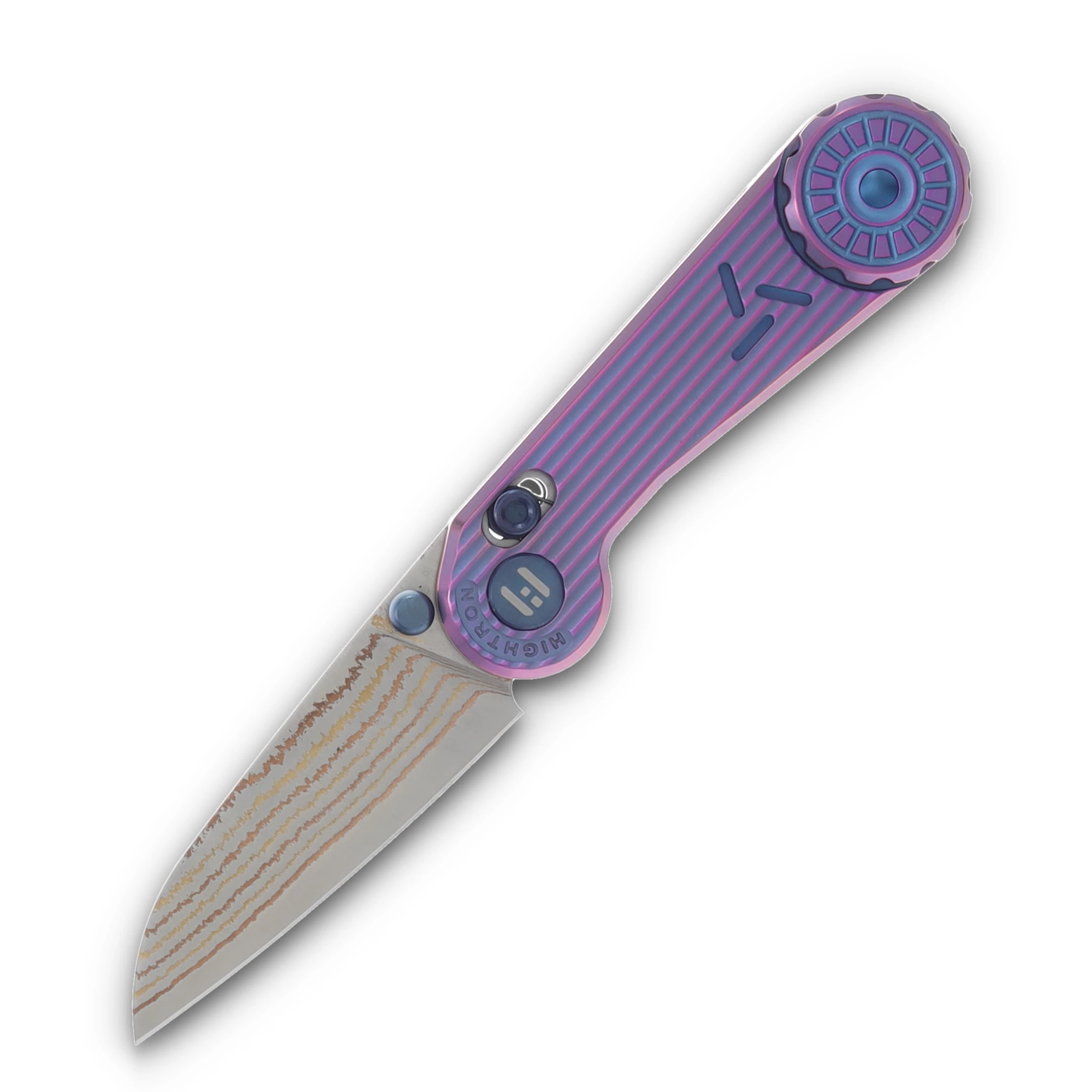 Hightron Knives Edge Play Purple 2.64in Plain Copper Damascus Sheepsfoot HT01PURP View 1