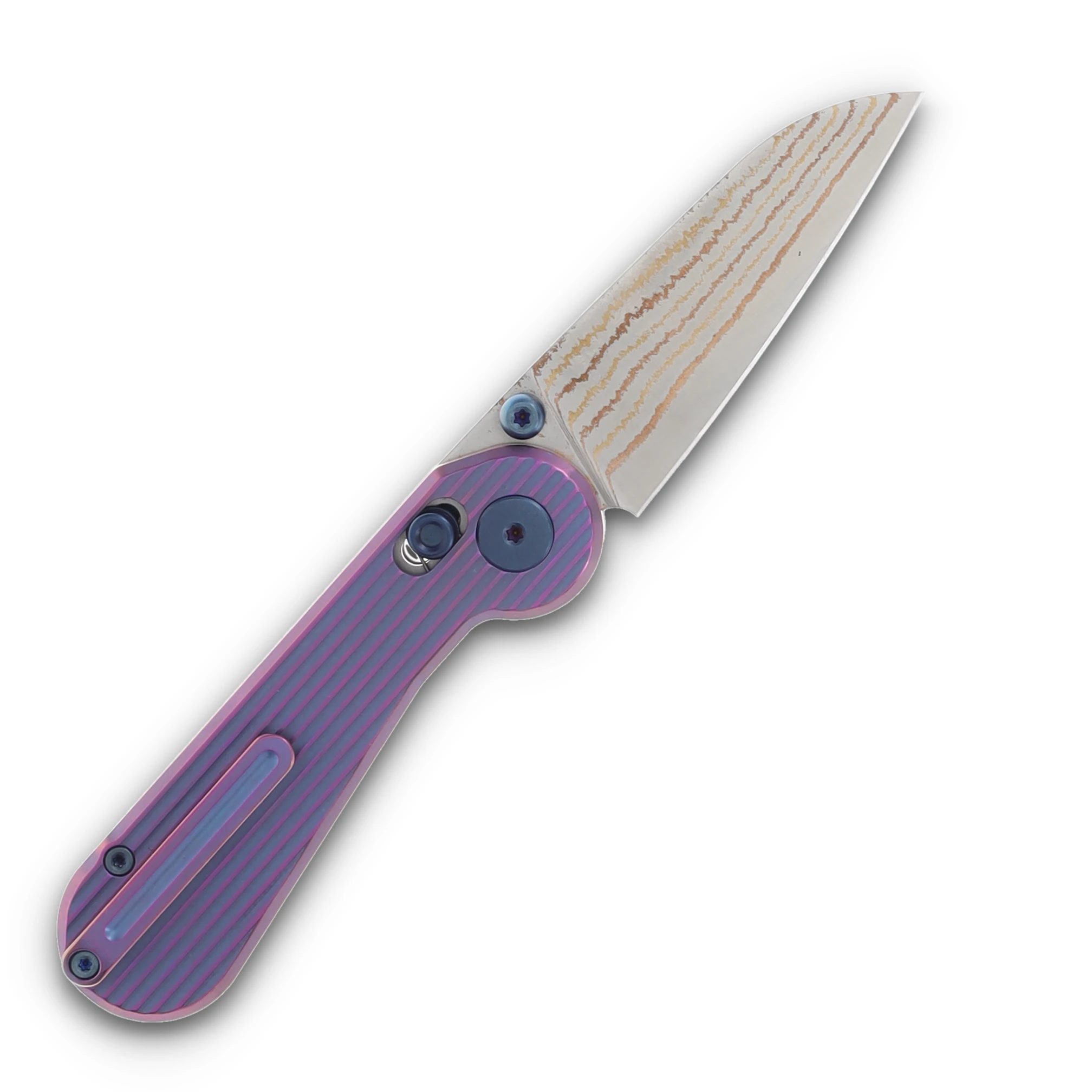 Hightron Knives Edge Play Purple 2.64in Plain Copper Damascus Sheepsfoot HT01PURP View 2