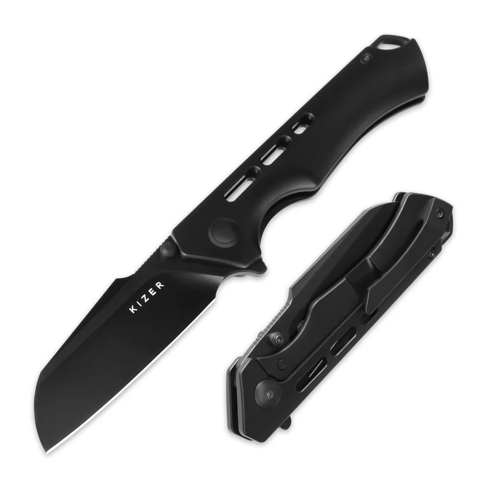 Kizer Crest Folding Knife Titanium Black 3.05in Sheepsfoot Blade KI3714A2 View 2