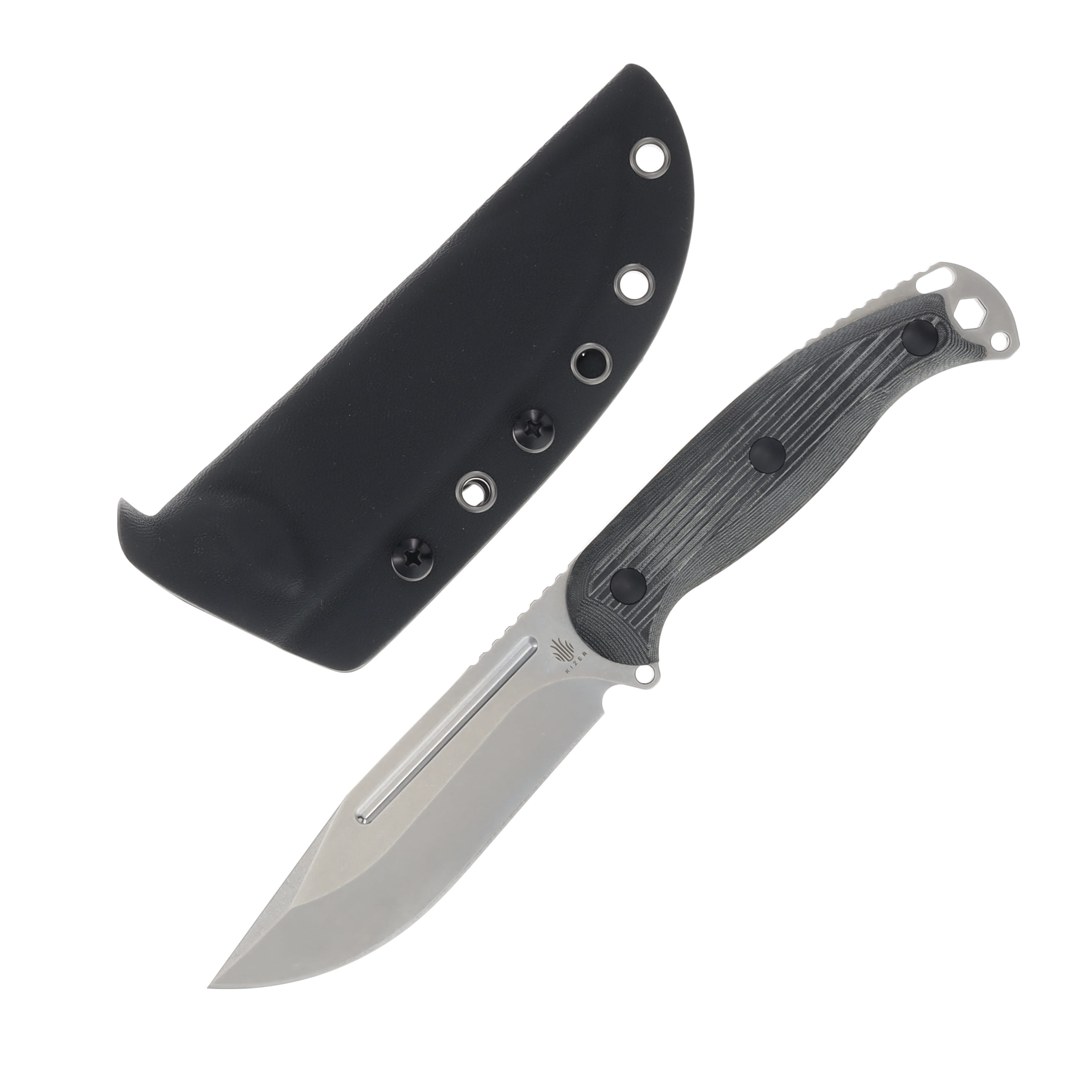 Kizer Ursa Major Fixed Blade Black Micarta 4.43in Stonewash Clip Point 1082A3 View 1