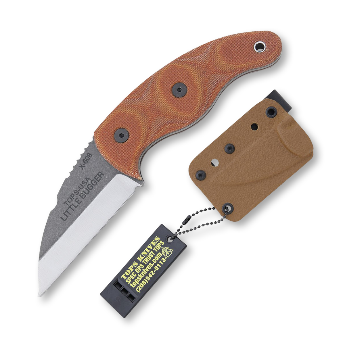 TOPS Knives Little Bugger 2.38in Tumble Finish Wharncliffe Fixed Blade TPLILB01 View 1