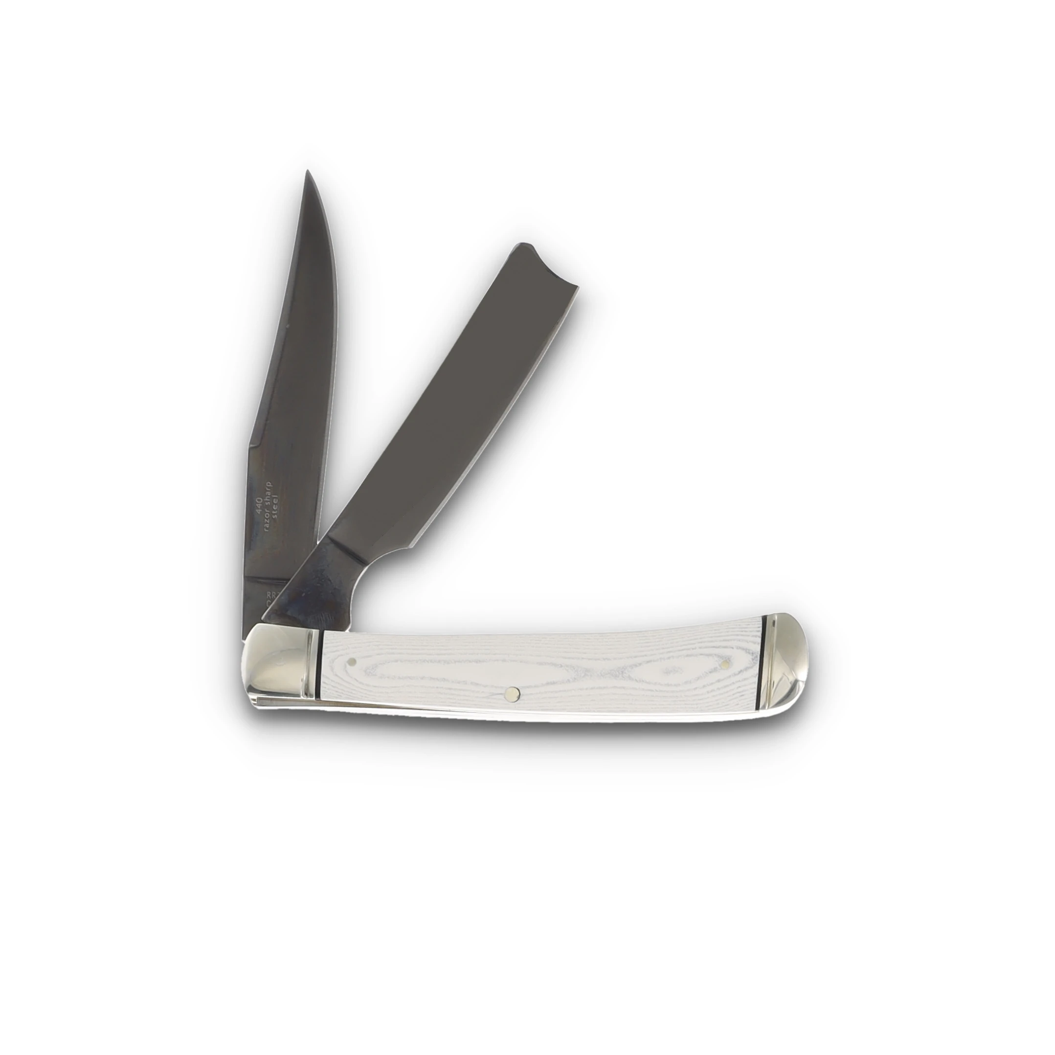 Rough Rider Tuxedo Series White Micarta Razor Trapper Folding Knife RR2667 View 2