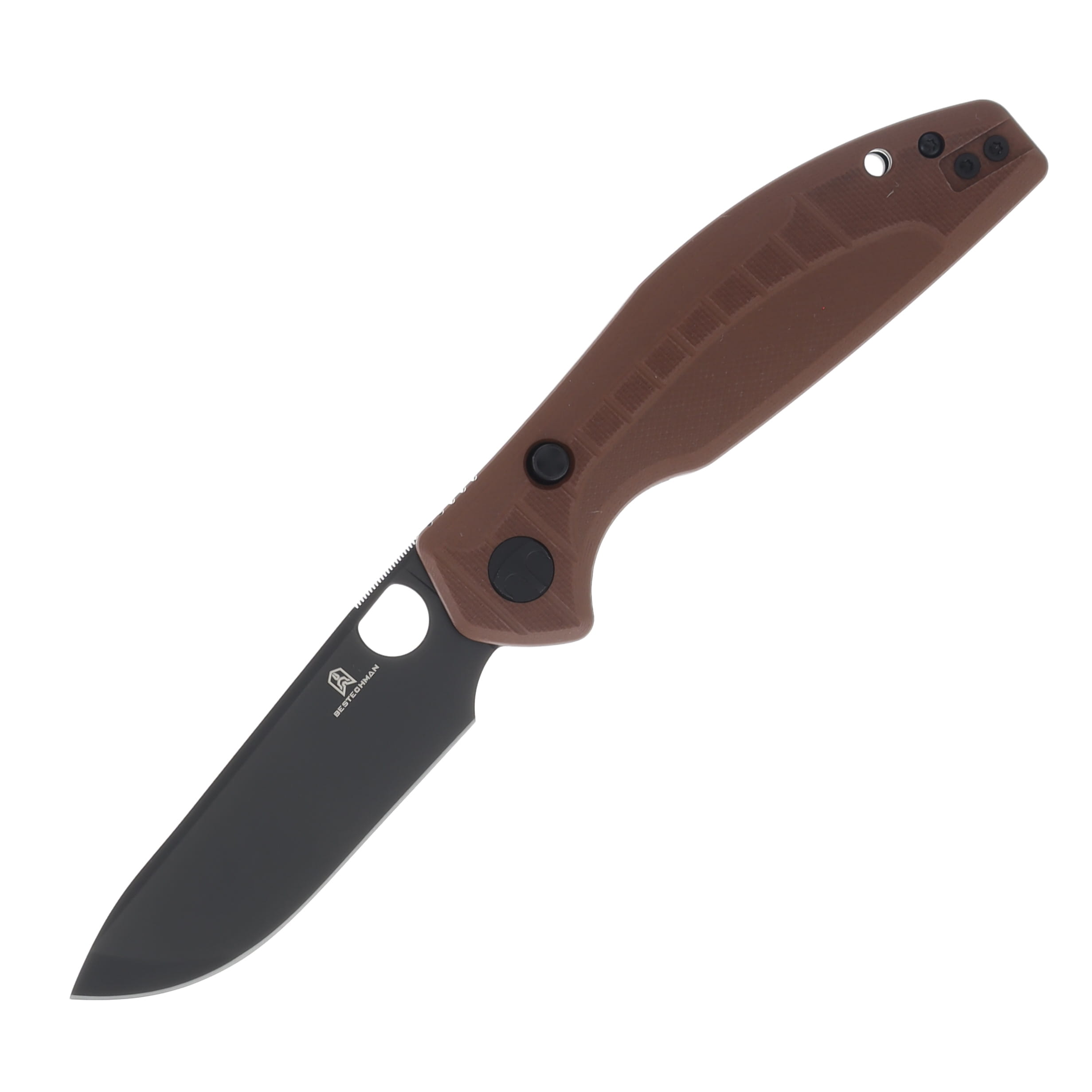 Bestechman Angry Owl Folding Knife PVD Drop Point D2/Brown G-10 BMK12D-2 View 1