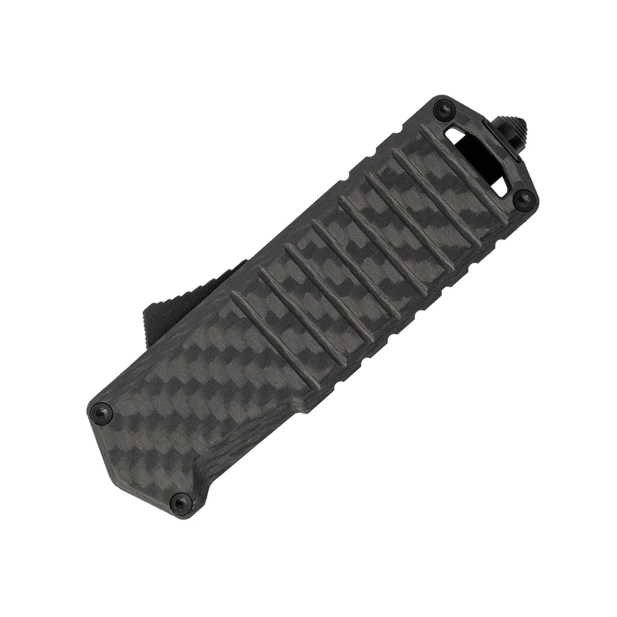Tekto A2 Badger OTF Auto Knife Carbon Fiber Black 1.85in Plain Tanto AUTKA2S-CFBK-D2BK2-A1 View 3