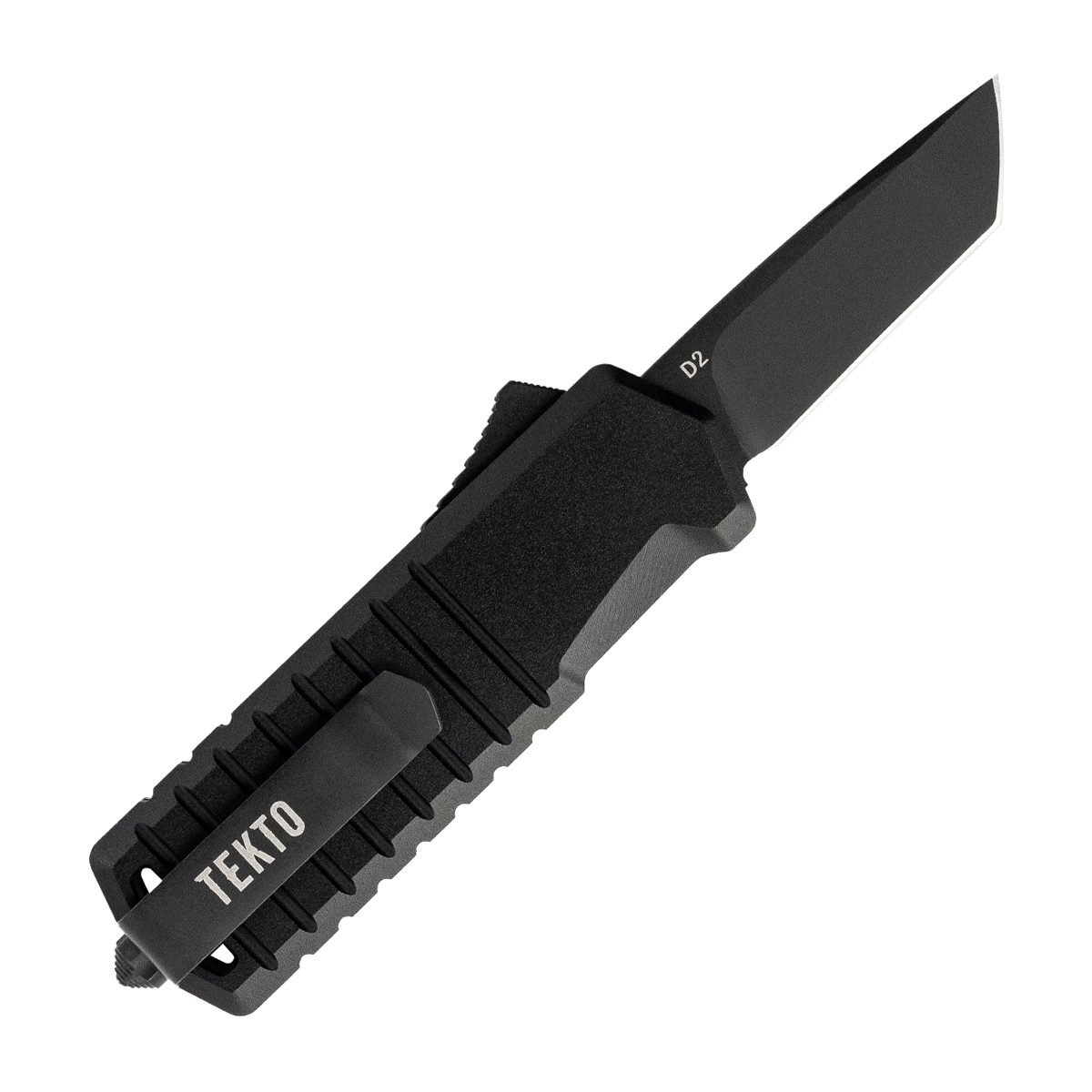Tekto A2 Badger OTF Auto Knife Carbon Fiber Black 1.85in Plain Tanto AUTKA2S-CFBK-D2BK2-A1 View 2
