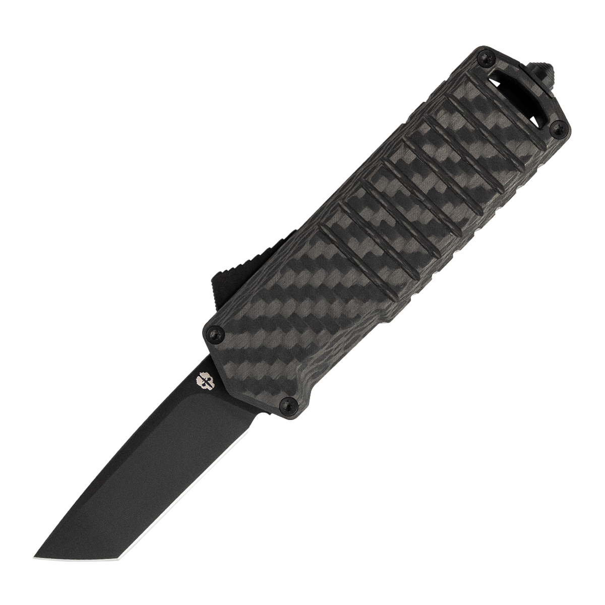 Tekto A2 Badger OTF Auto Knife Carbon Fiber Black 1.85in Plain Tanto AUTKA2S-CFBK-D2BK2-A1 View 1