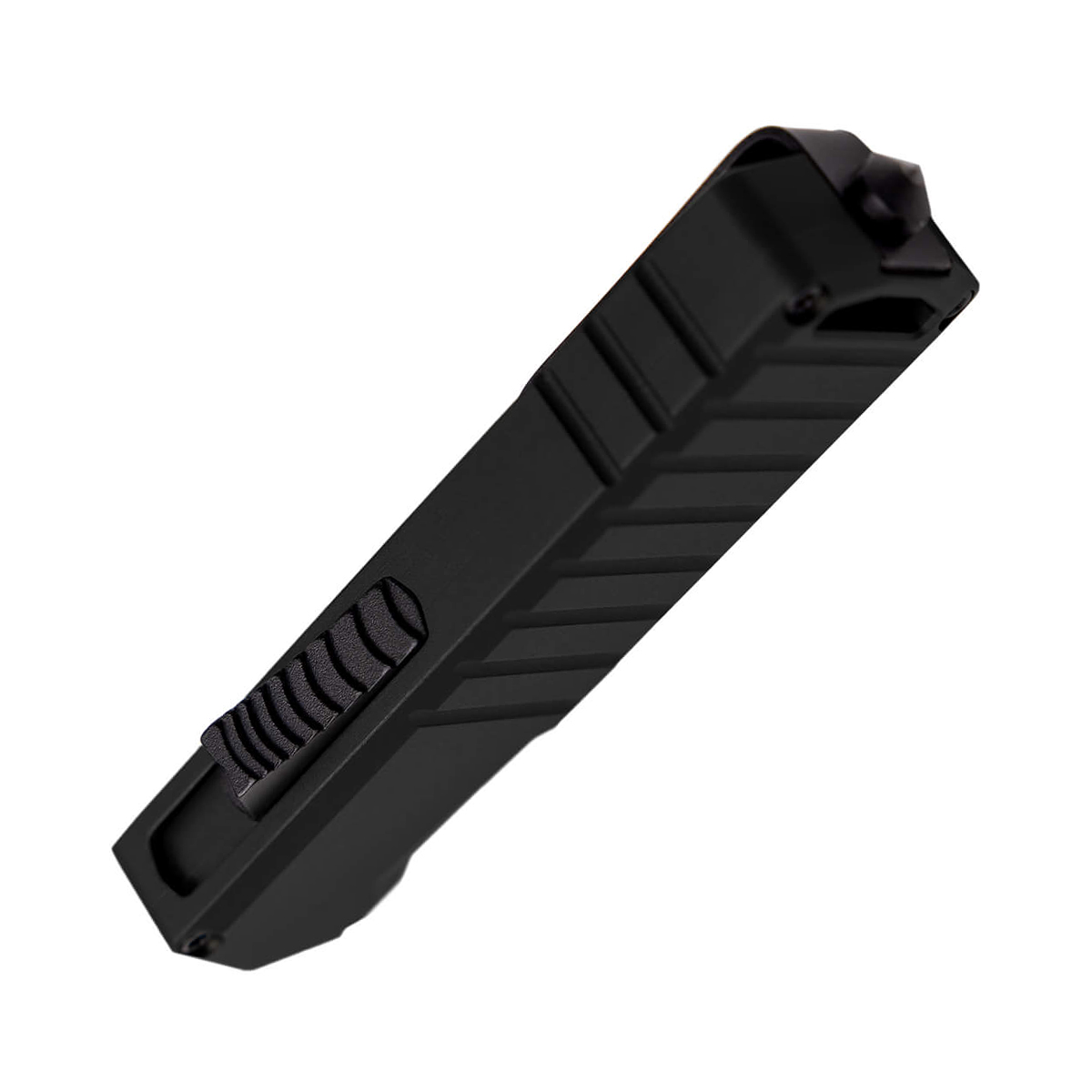Tekto A2 Badger OTF Auto Knife Aluminum Black 1.85in Plain Tanto AUTKA2S-T6BK-D2BK2-A1 View 6