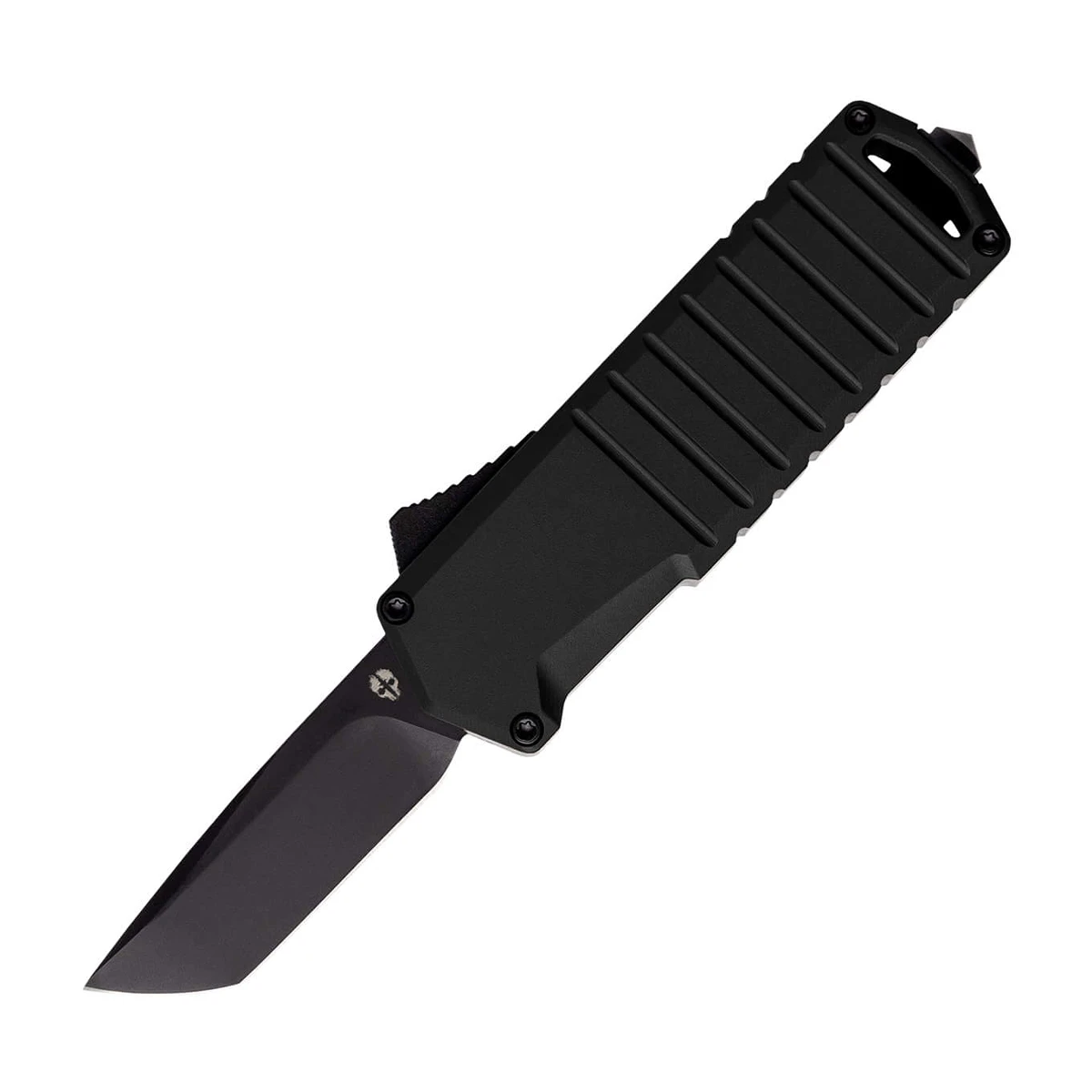 Tekto A2 Badger OTF Auto Knife Aluminum Black 1.85in Plain Tanto AUTKA2S-T6BK-D2BK2-A1 View 1