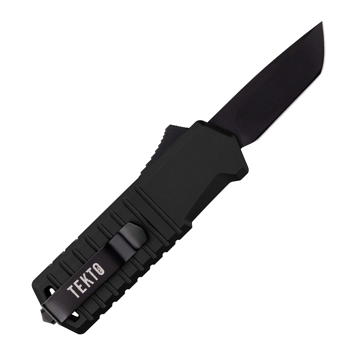 Tekto A2 Badger OTF Auto Knife Aluminum Black 1.85in Plain Tanto AUTKA2S-T6BK-D2BK2-A1 View 2
