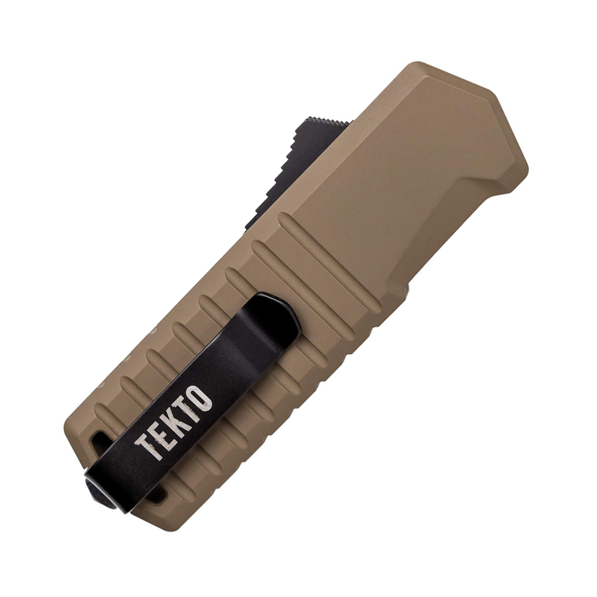 Tekto A2 Badger OTF Auto Knife Aluminum Desert 1.85in Black Plain Tanto AUTKA2S-T6BR-D2BK2-A1 View 4