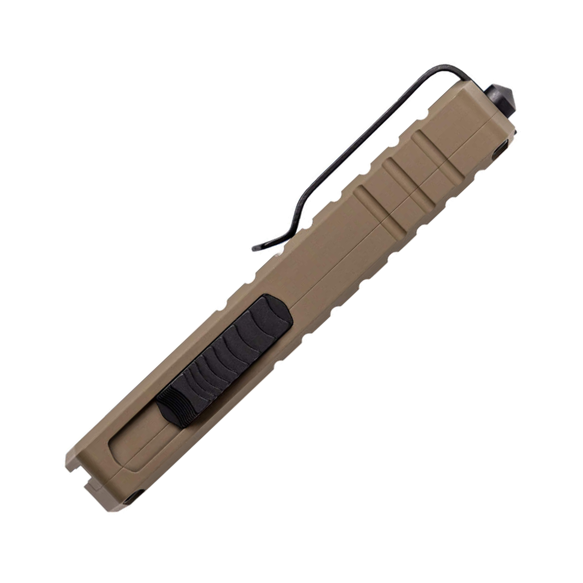 Tekto A2 Badger OTF Auto Knife Aluminum Desert 1.85in Black Plain Tanto AUTKA2S-T6BR-D2BK2-A1 View 5