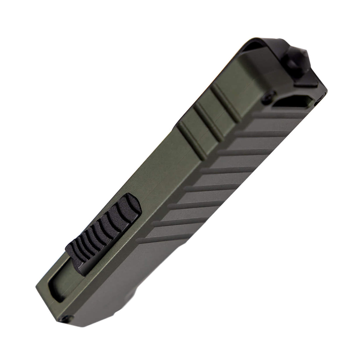 Tekto A2 Badger OTF Auto Knife Aluminum OD Green 1.85in Black Plain Tanto AUTKA2S-T6OD-D2BK2-A1 View 6