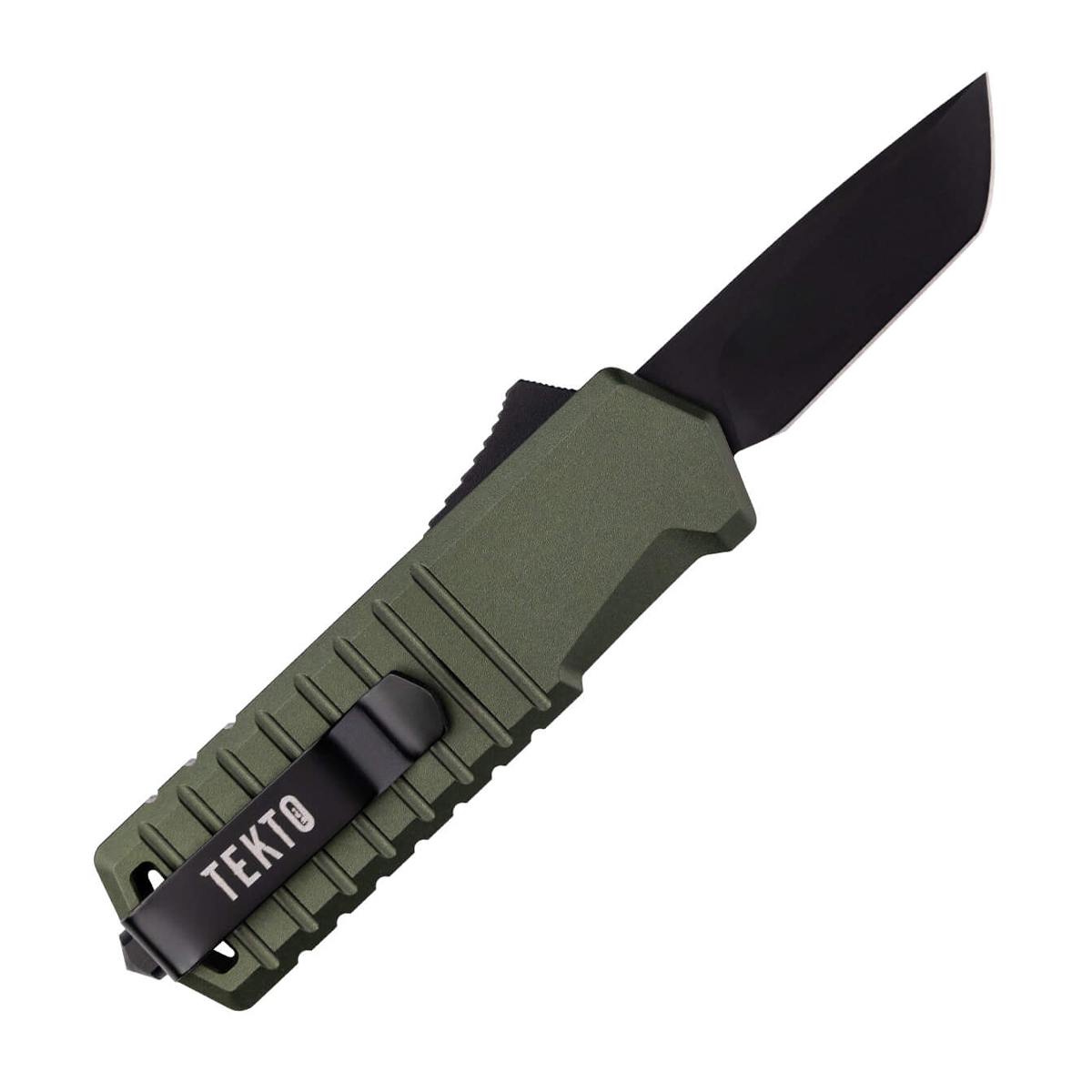 Tekto A2 Badger OTF Auto Knife Aluminum OD Green 1.85in Black Plain Tanto AUTKA2S-T6OD-D2BK2-A1 View 2