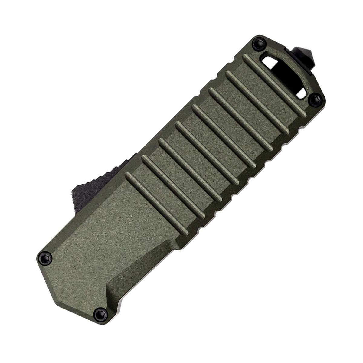 Tekto A2 Badger OTF Auto Knife Aluminum OD Green 1.85in Black Plain Tanto AUTKA2S-T6OD-D2BK2-A1 View 3