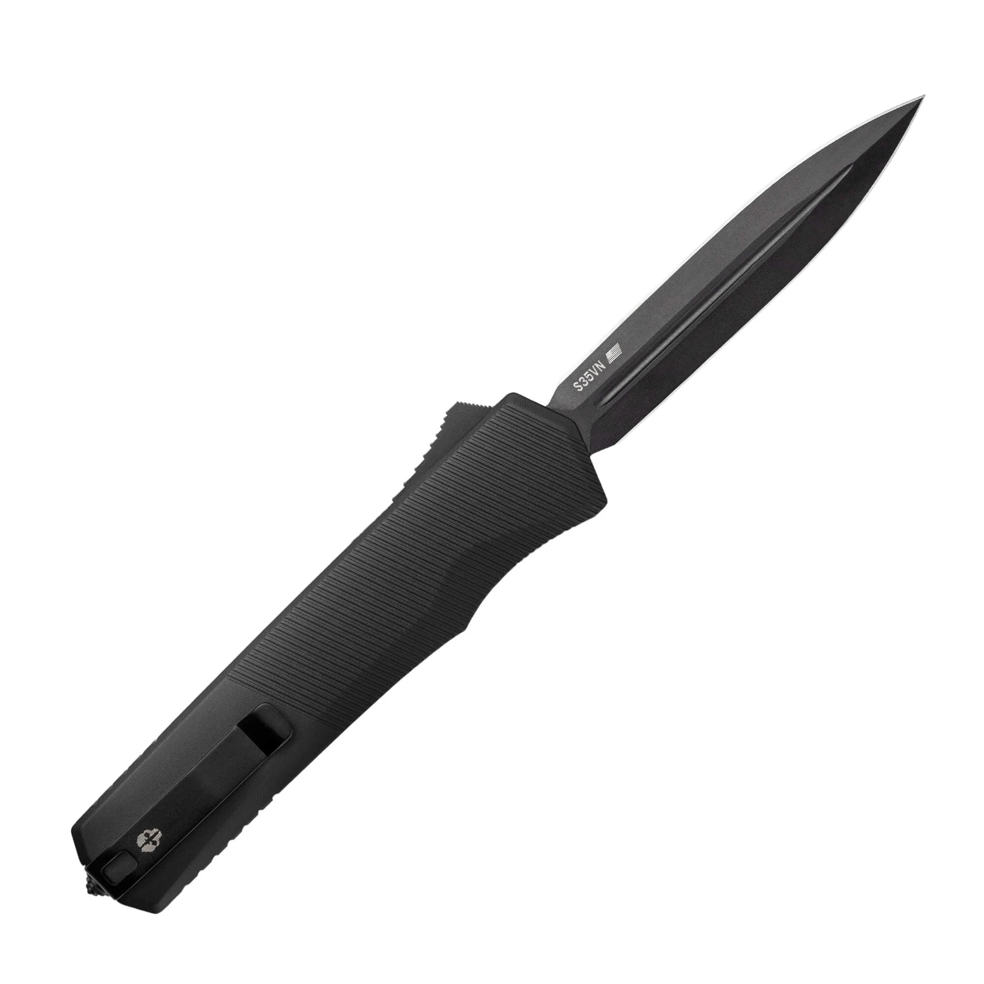 TEKTO A5 Spry x Bottomland, Black Aluminum Handle, Black Accents, Black S35VN Dagger Blade, Fine Edge AUTKA5R-T6MOB-S35BK3-A1 View 2