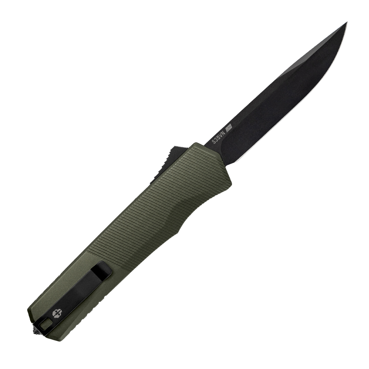 Tekto A5 Spry OTF Auto Knife OD Green Aluminum 3.5in Black Plain Drop Point Blade AUTKA5R-T6OD-S35BK1-A1 View 2