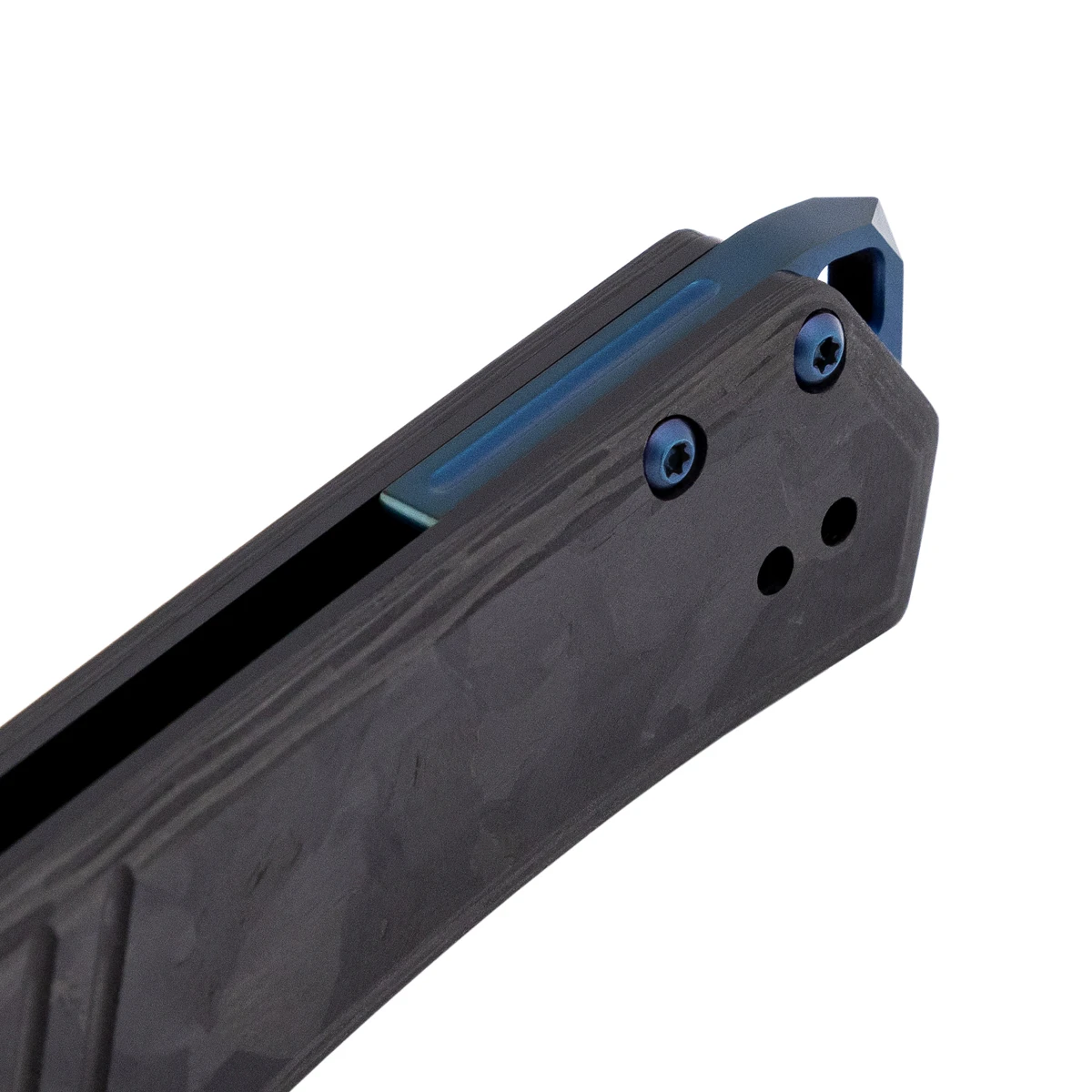 Tekto F1 Alpha Linerlock Folding Knife Blackout D2/Forged Carbon Fiber with Blue Accents TKF1R-CCBK-D2BK1-A2 View 6
