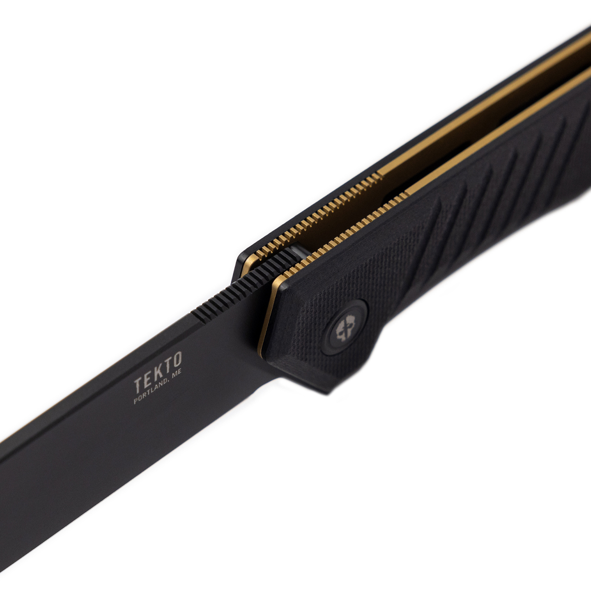 Tekto F1 Alpha Linerlock Folding Knife Black D2/Black G-10 with Bronze Accents TKF1R-G1BK-D2BK1-A3 View 5