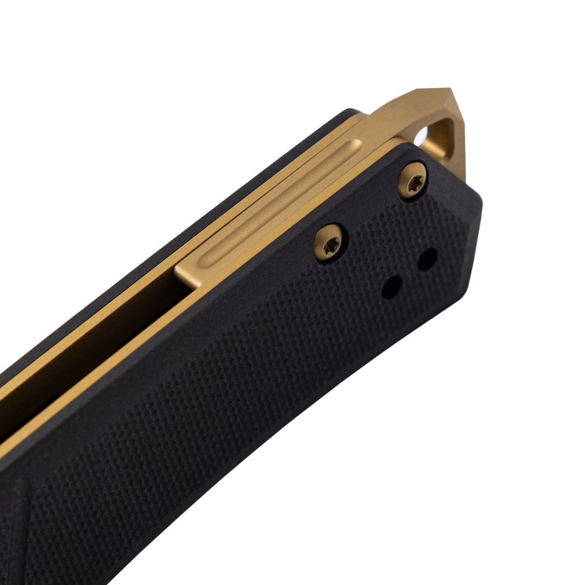 Tekto F1 Alpha Linerlock Folding Knife Black D2/Black G-10 with Bronze Accents TKF1R-G1BK-D2BK1-A3 View 6