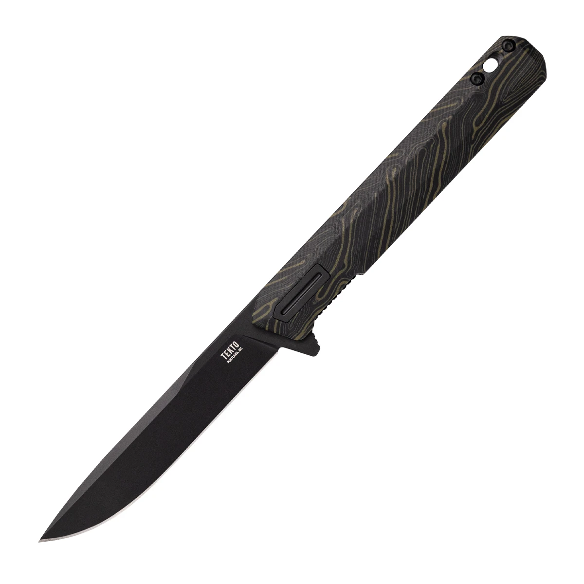 Tekto Knives F2 Bravo Folding Knife Damascus G10 3.3in Drop Point Blade TKF2R-G1MX-D2BK1-A1 View 1