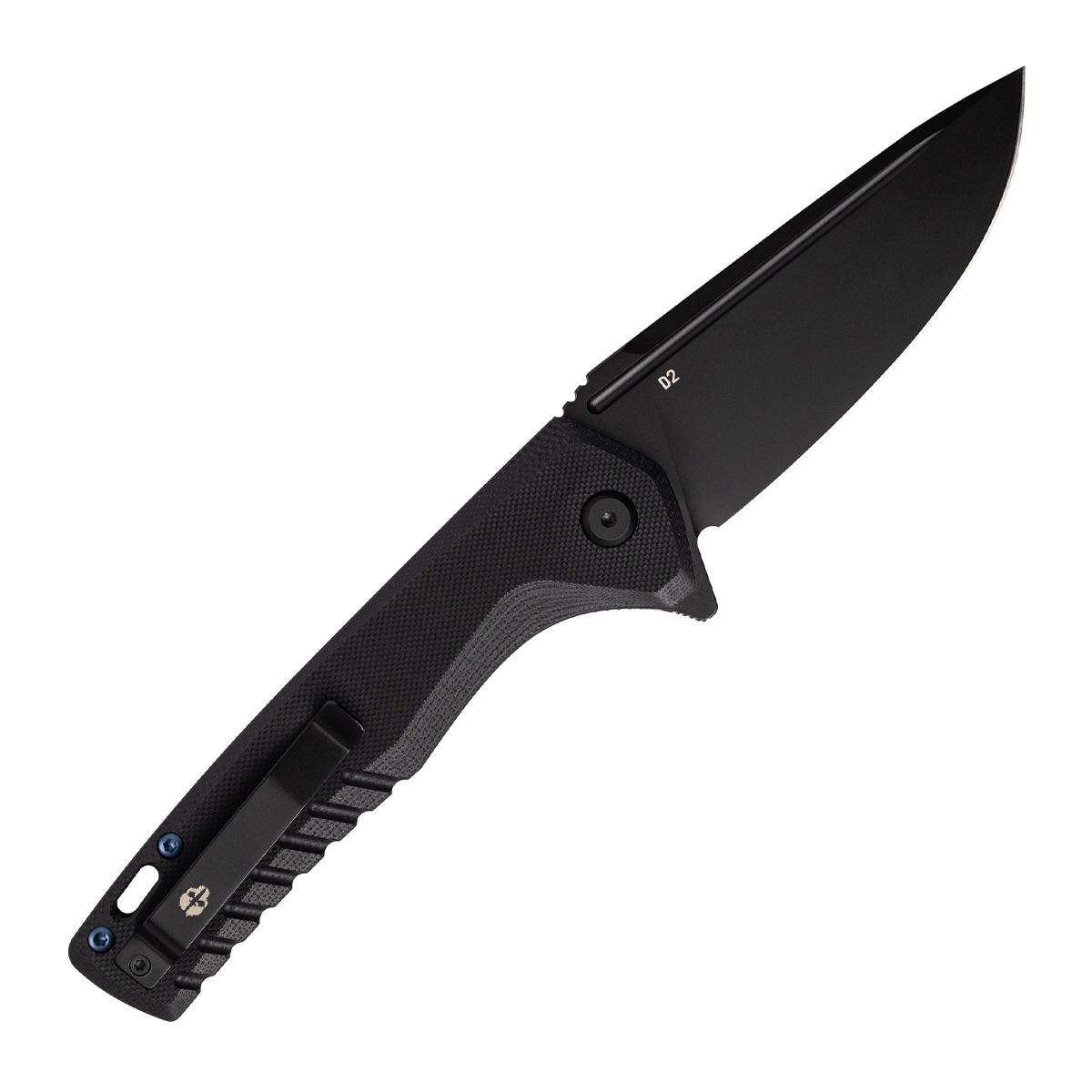 TEKTO F3 Charlie, Black G10 Handle, Blue Accents, Drop Lock, Black D2 Blade, Fine Edge TKF3R-G1BK-D2BK1-A2 View 2