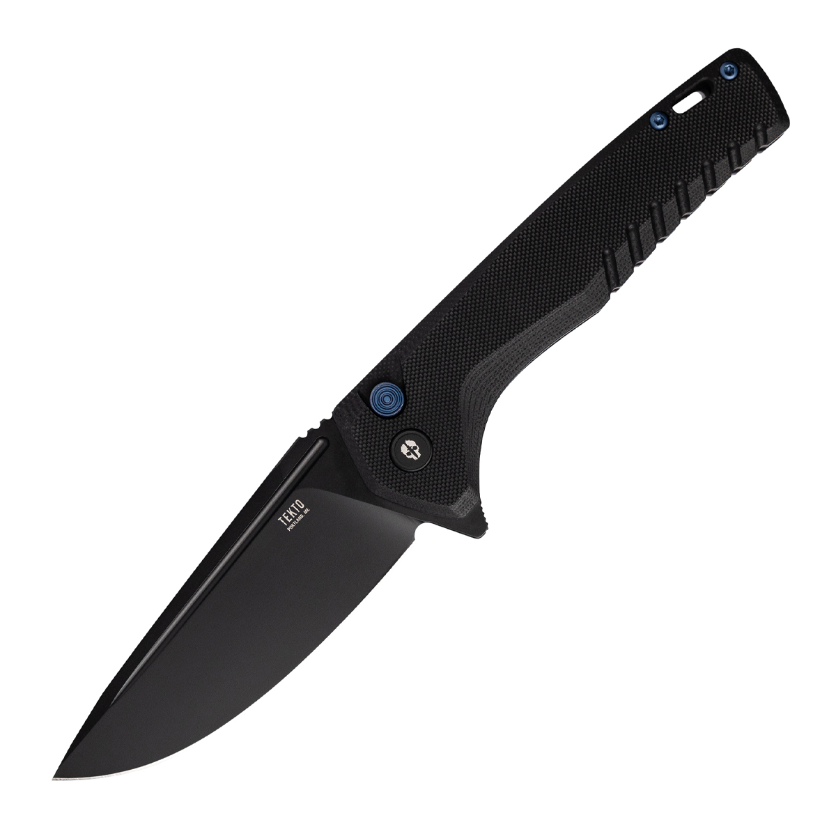 TEKTO F3 Charlie, Black G10 Handle, Blue Accents, Drop Lock, Black D2 Blade, Fine Edge TKF3R-G1BK-D2BK1-A2 View 1