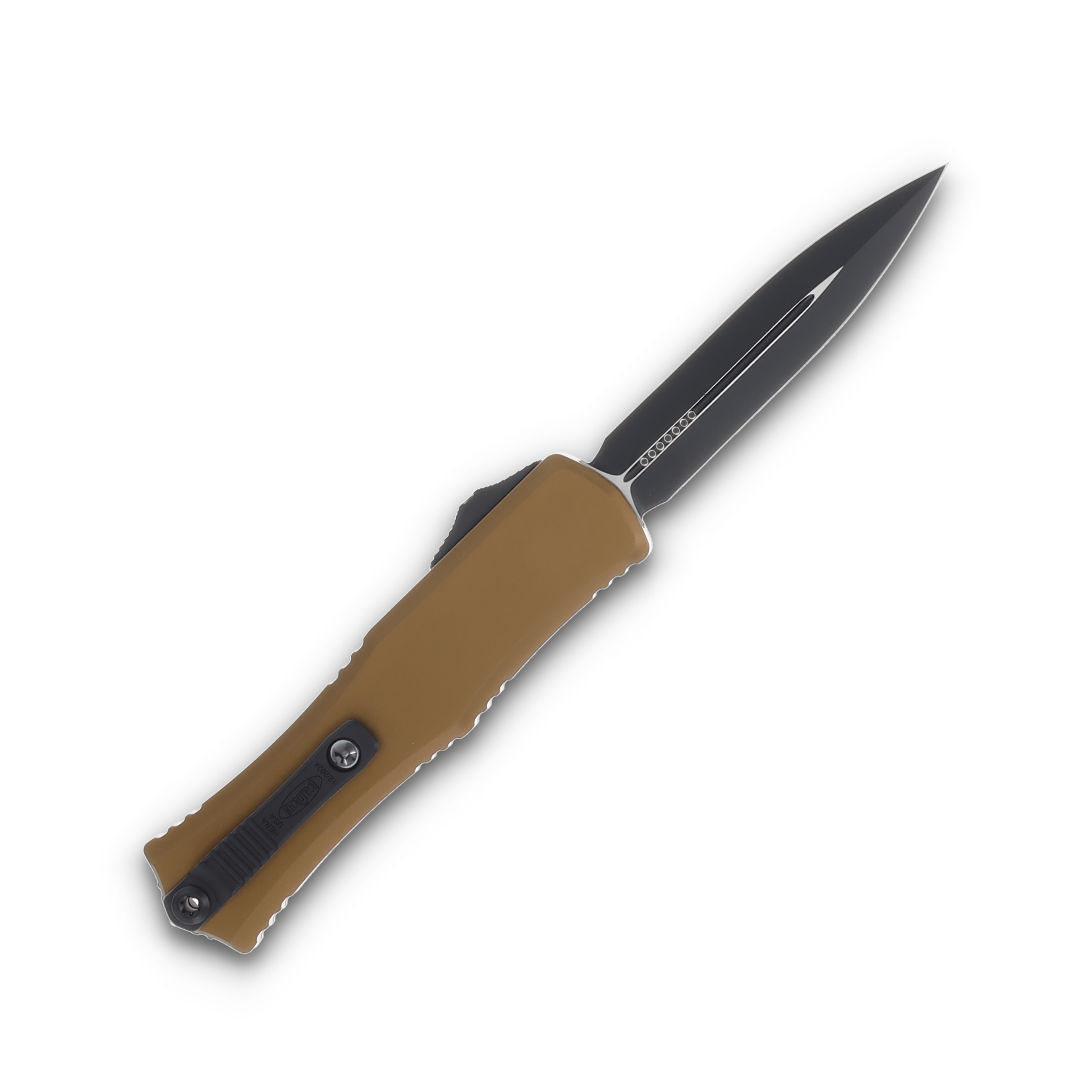 Microtech Knives Hera II Mini OTF Auto Tan 3in Black Dagger AUMT1702M1TA View 2