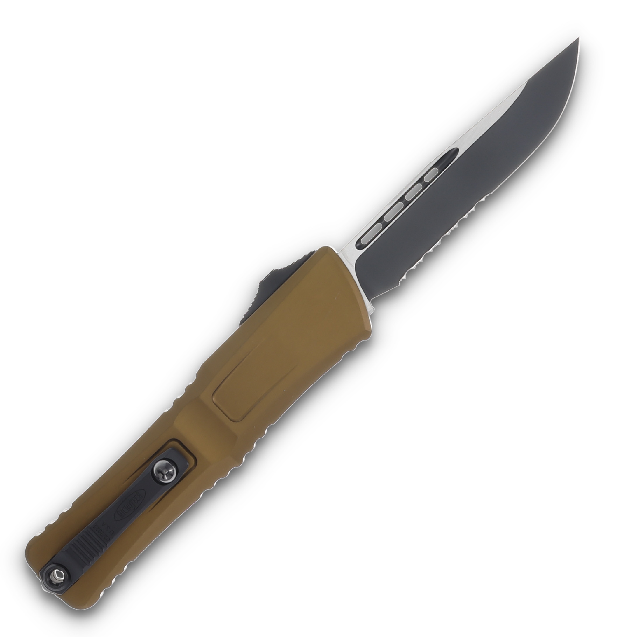 Microtech Knives OTF Combat Troodon Gen III Tan 4.0in PS Satin Drop Point AUMT11432TA View 2