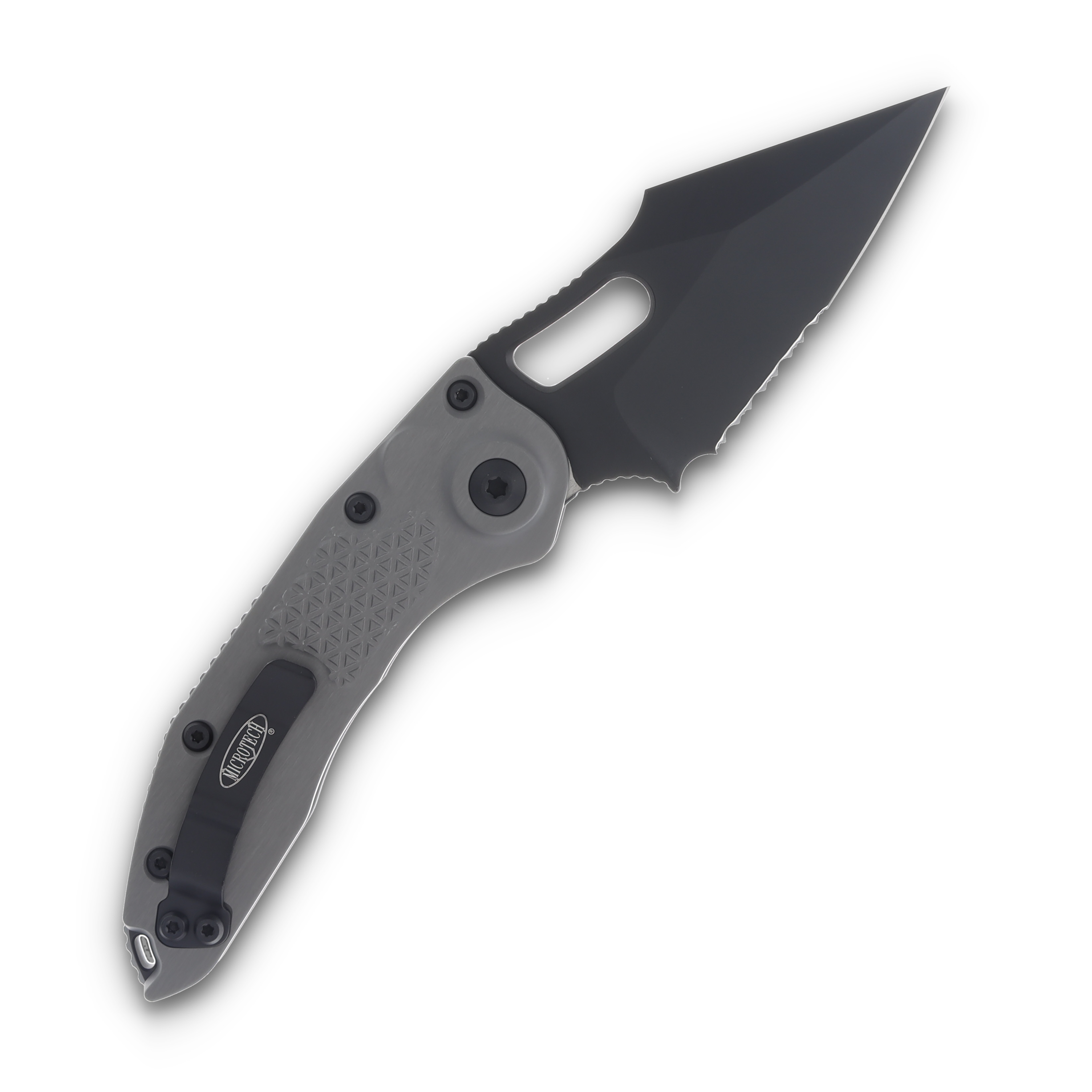Microtech Stitch Automatic Knife Half Serrated Black Drop Point/Natural Clear AUMT1692NC View 2