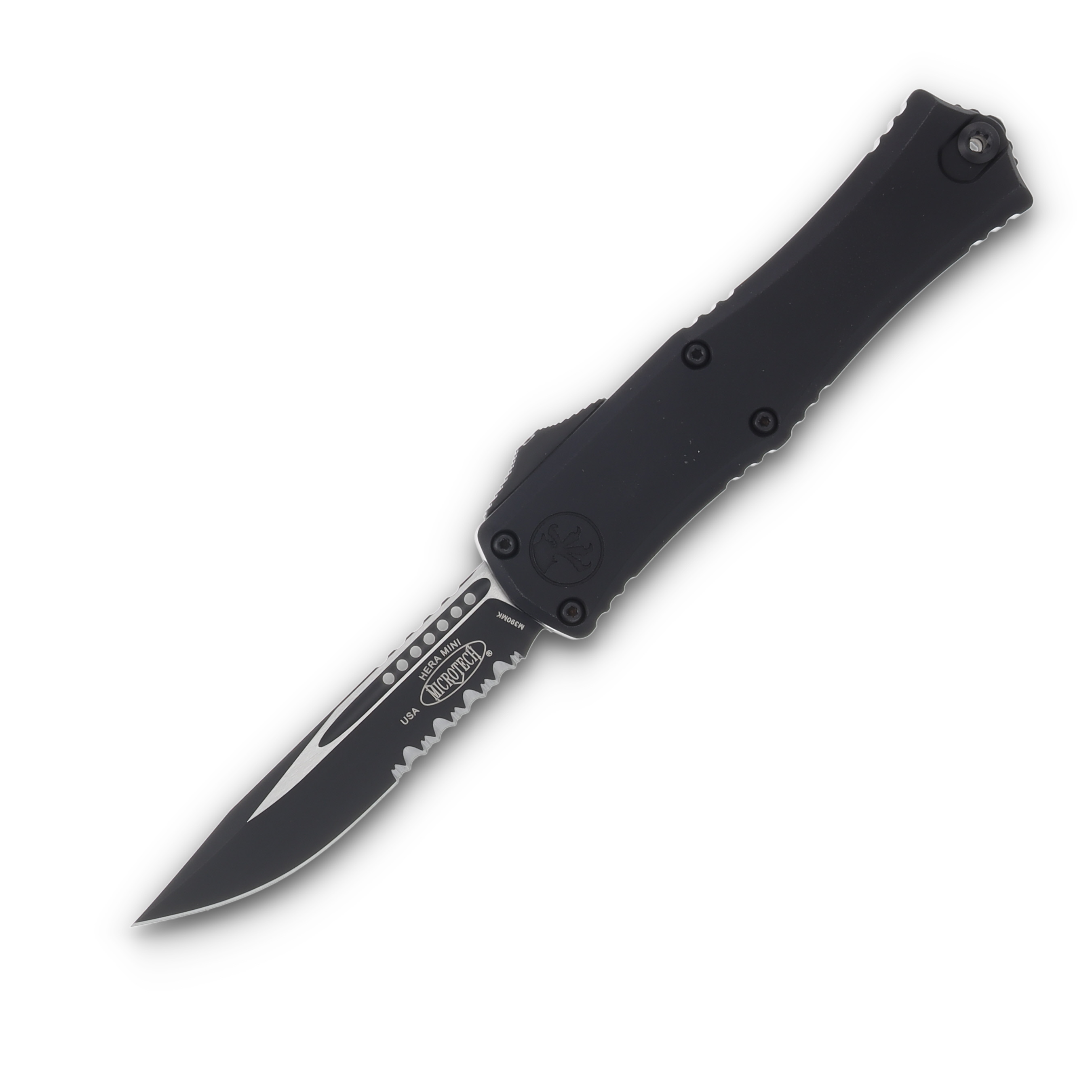 Microtech Hera II Mini OTF Automatic Knife Half Serrated Tactical Black AUMT1703M2T View 1