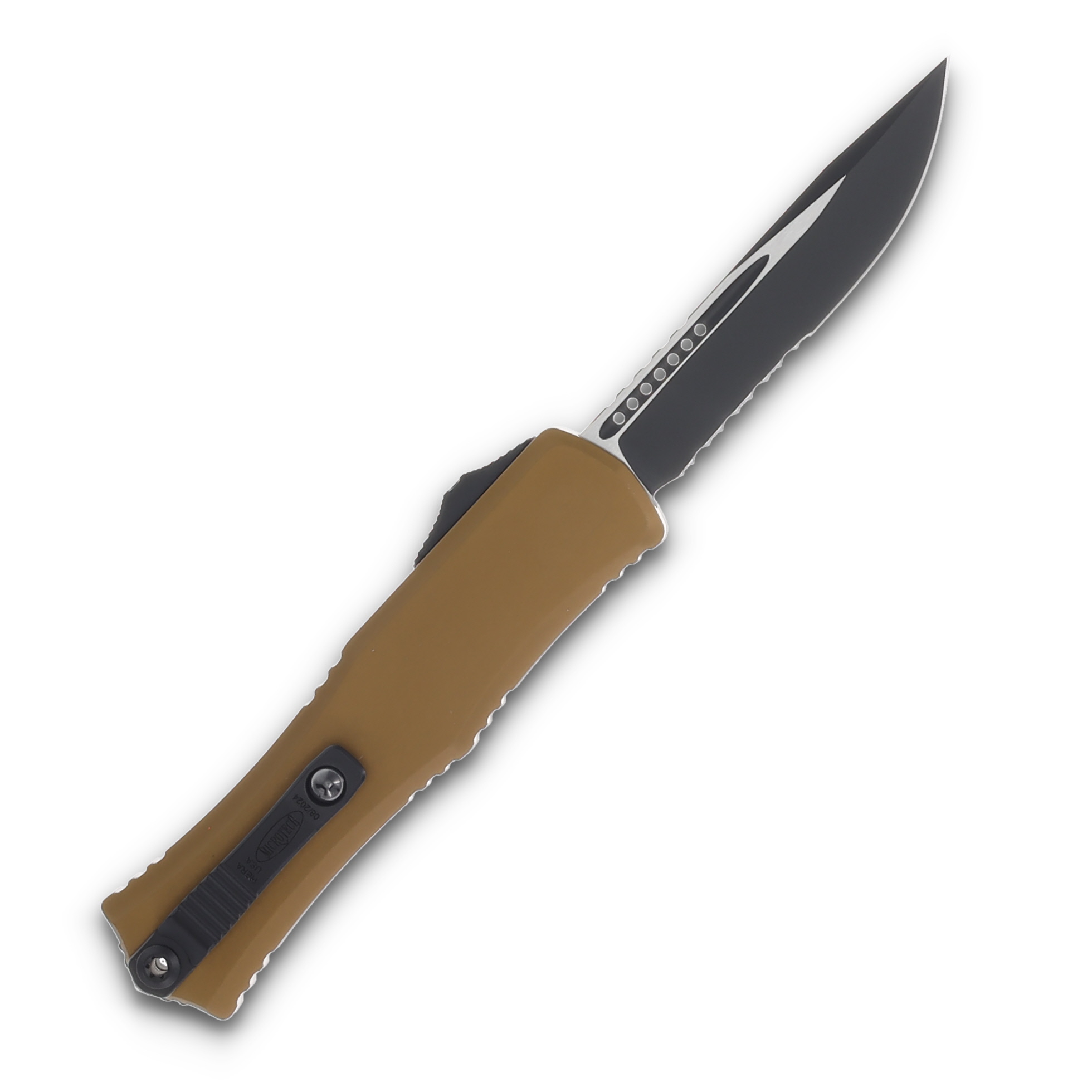 Microtech Hera II Mini OTF Automatic Knife Black Half Serrated/Tan AUMT1703M2TA View 2