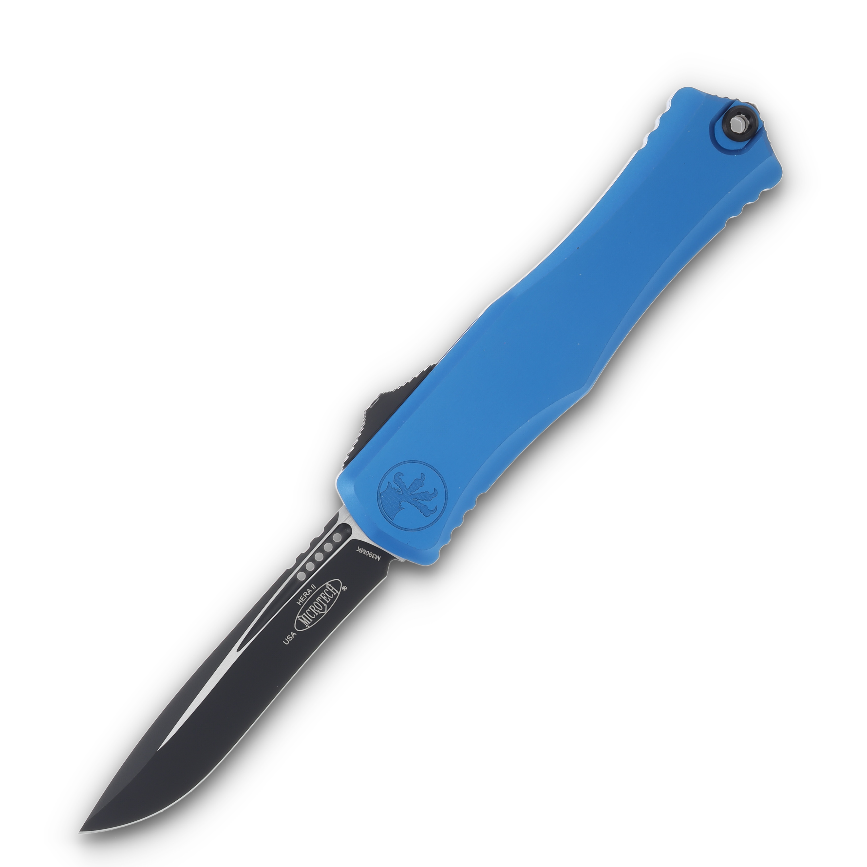Microtech Hera II OTF Automatic Knife Satin Recurve/Blue AUMT17054BL View 1