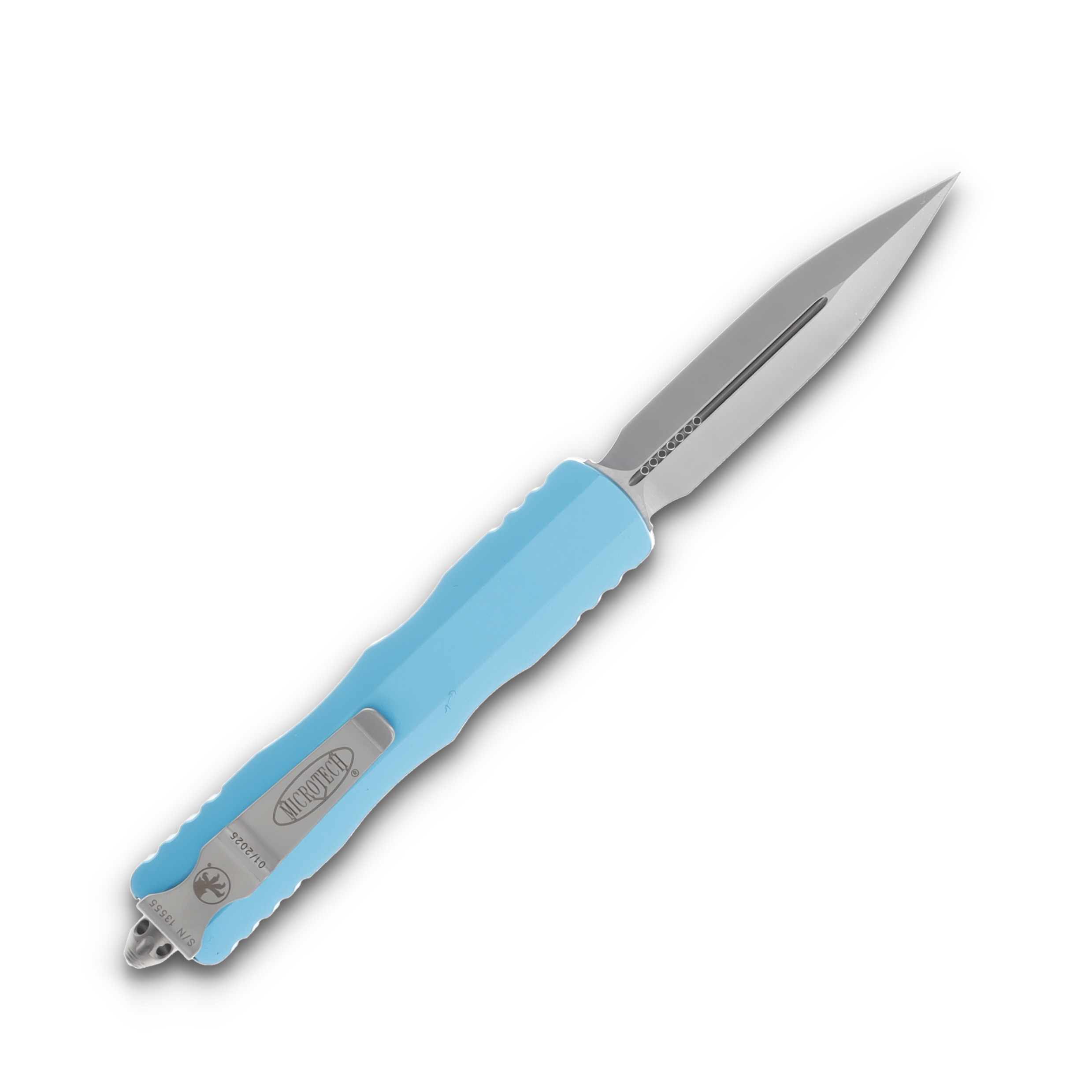 Microtech Knives Dirac Delta DE OTF Auto Turquoise 3.75in Satin Dagger AUMT2274TQ View 2