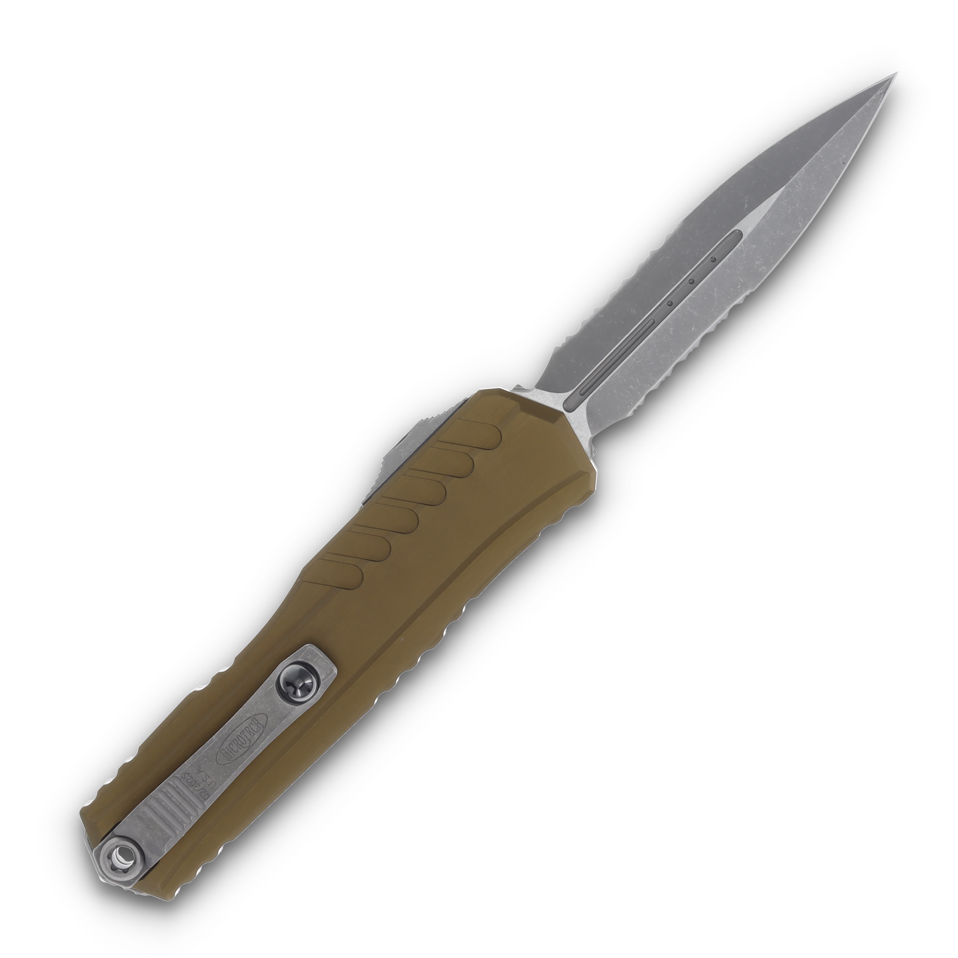Microtech Knives Cypher II OTF OD Green 3.5in Part Serrated Apocalyptic Dagger AUMT124211APOD View 2