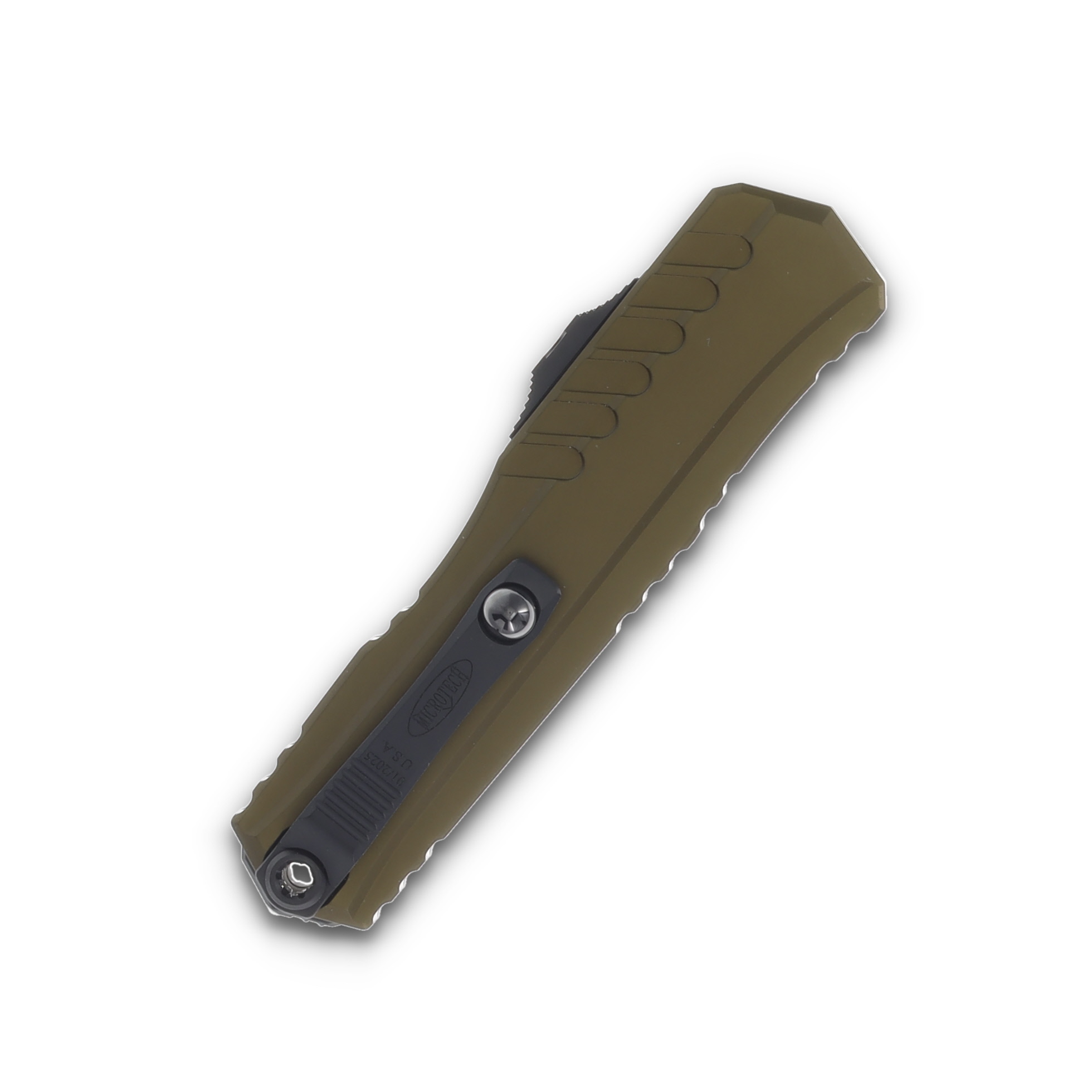 Microtech Knives Cypher II OTF OD Green 3.5in Full Serrated Black Dagger AUMT12423OD View 4