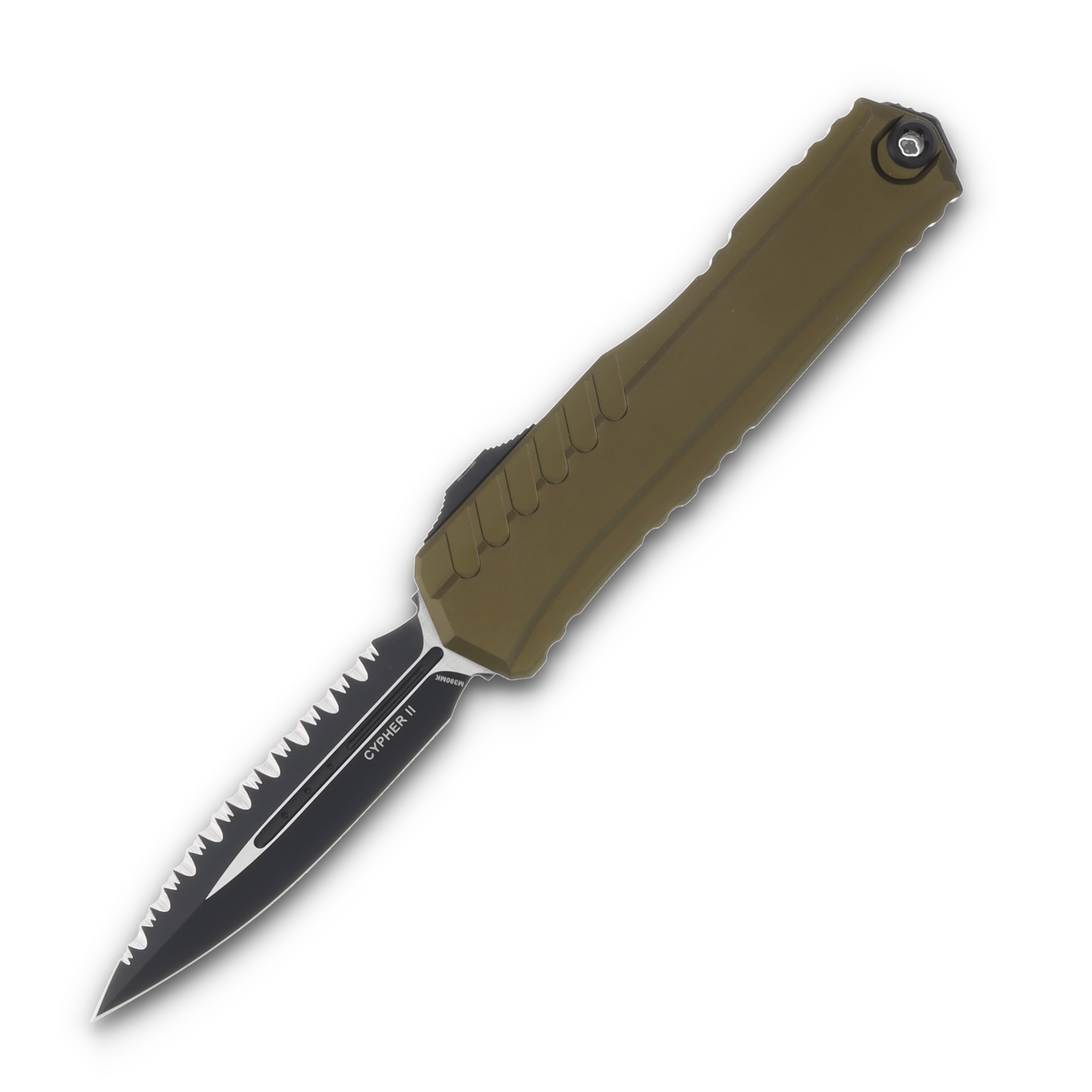 Microtech Knives Cypher II OTF OD Green 3.5in Full Serrated Black Dagger AUMT12423OD View 1