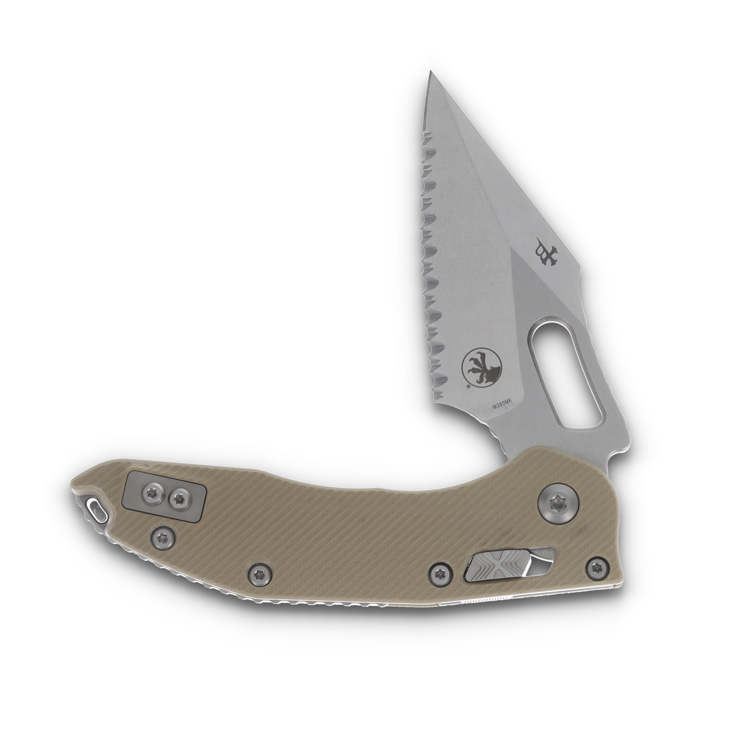 Microtech Stitch RAM-LOK Folding Knife Stonewash Serrated/Fluted Tan G-10 MT169RL12FLGTTA View 3