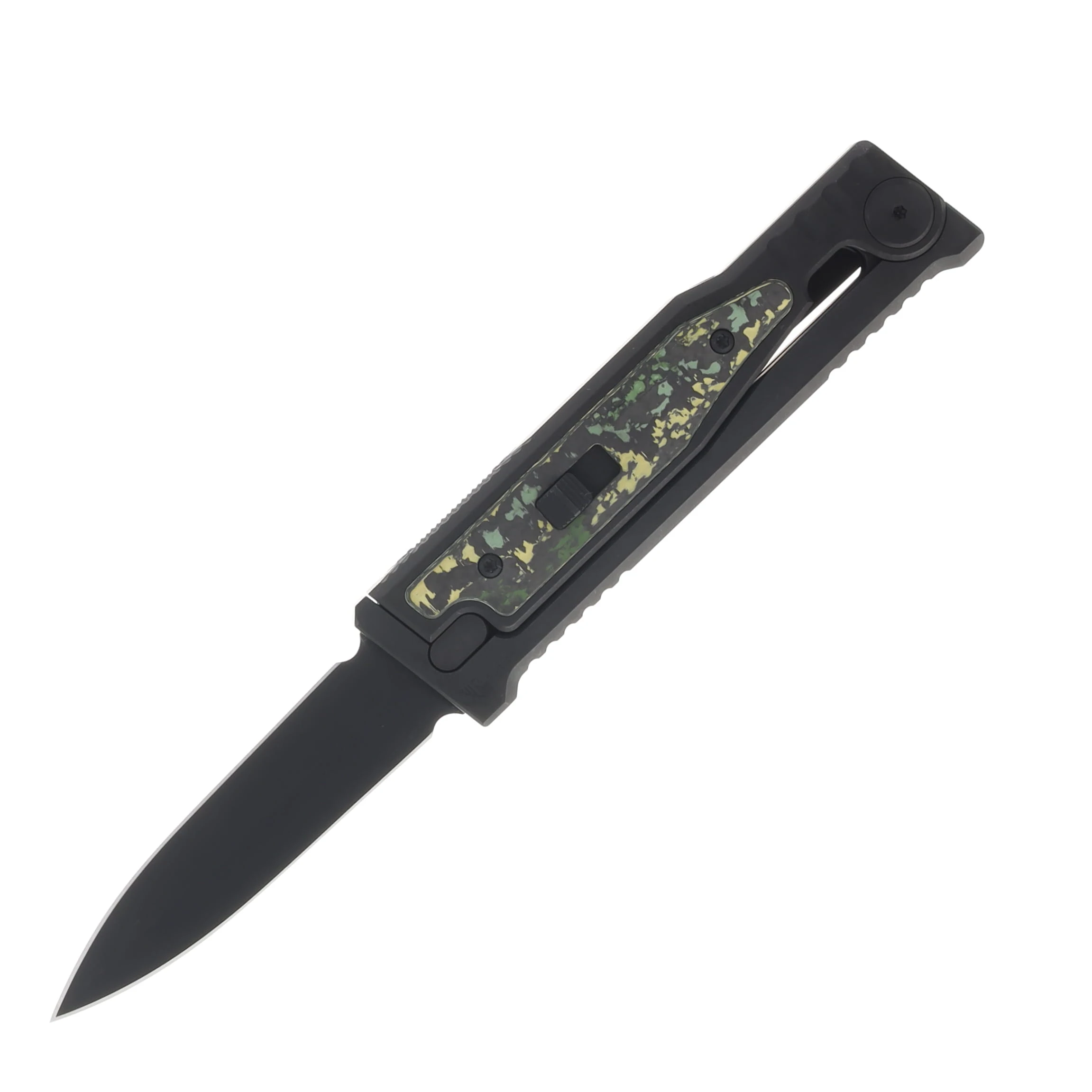 Reate EXO-M Safety Lock Gravity Knife Black PVD (SMKW Exclusive Toxic Storm Fat Carbon Insert) REEXO-M03 View 1