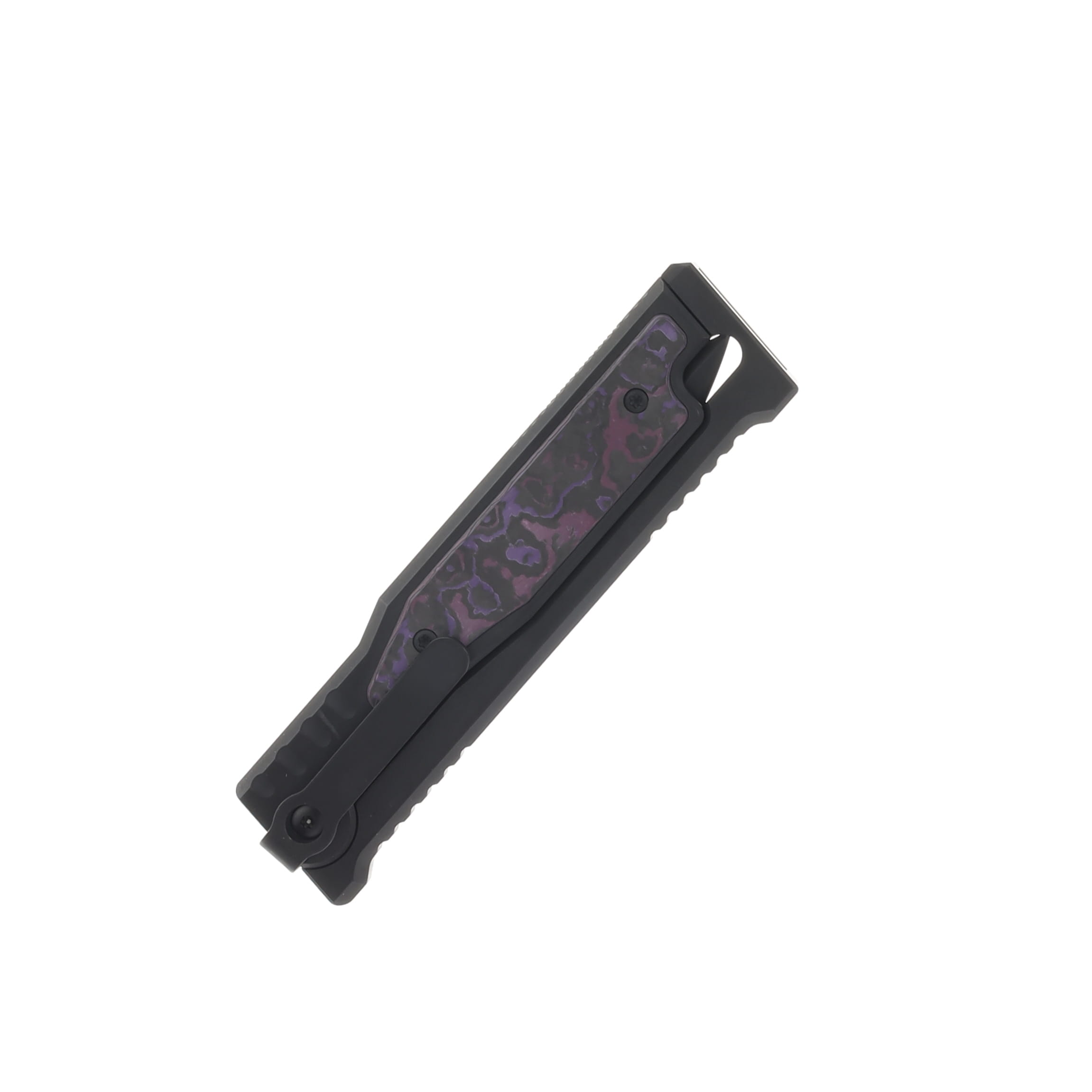 Reate EXO-M Safety Lock Gravity Knife Black PVD (SMKW Exclusive Purple Haze Fat Carbon Insert) REEXO-M04 View 3