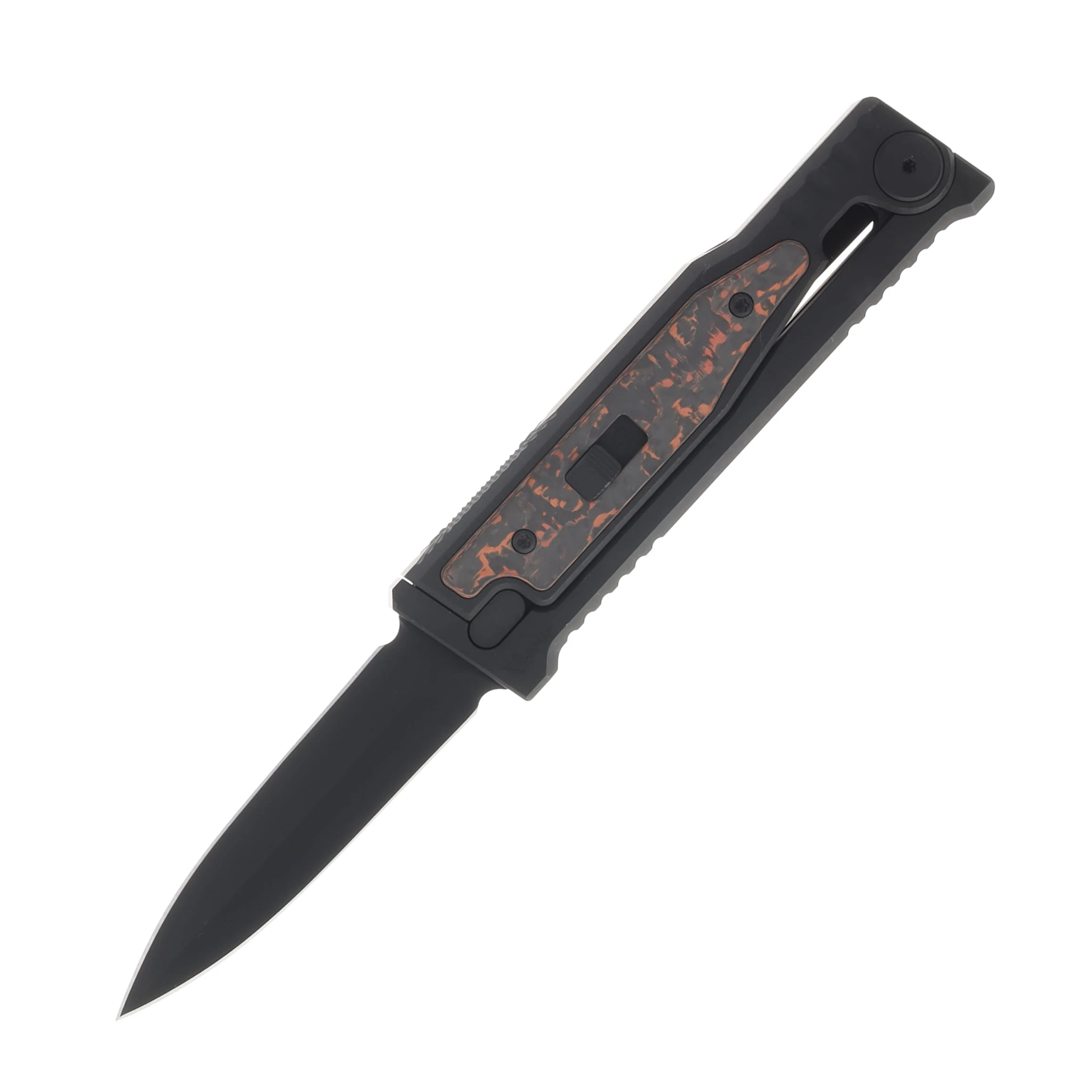 Reate EXO-M Safety Lock Gravity Knife Black PVD (SMKW Exclusive Mars Valley Fat Carbon Insert) REEXO-M06 View 1