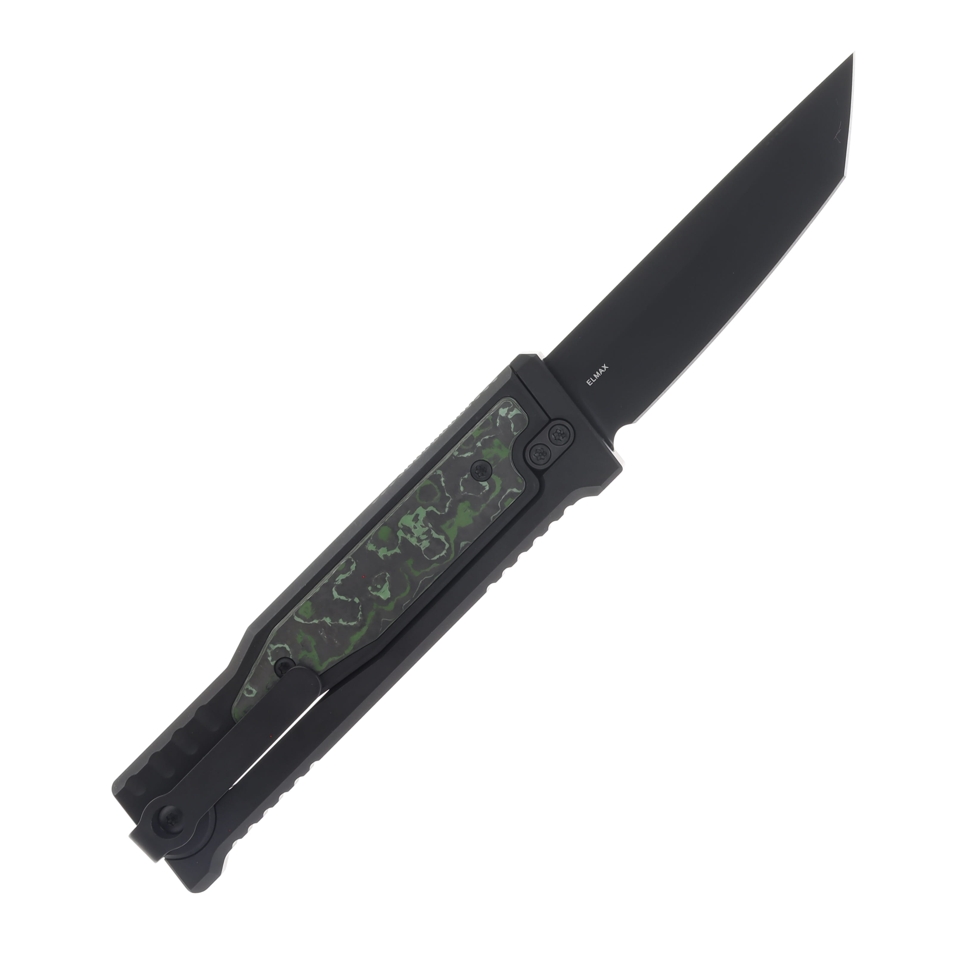 Reate EXO-M Safety Lock Gravity Knife Black PVD Tanto (SMKW Exclusive Jungle Wear Fat Carbon Insert) REEXO-M15 View 3