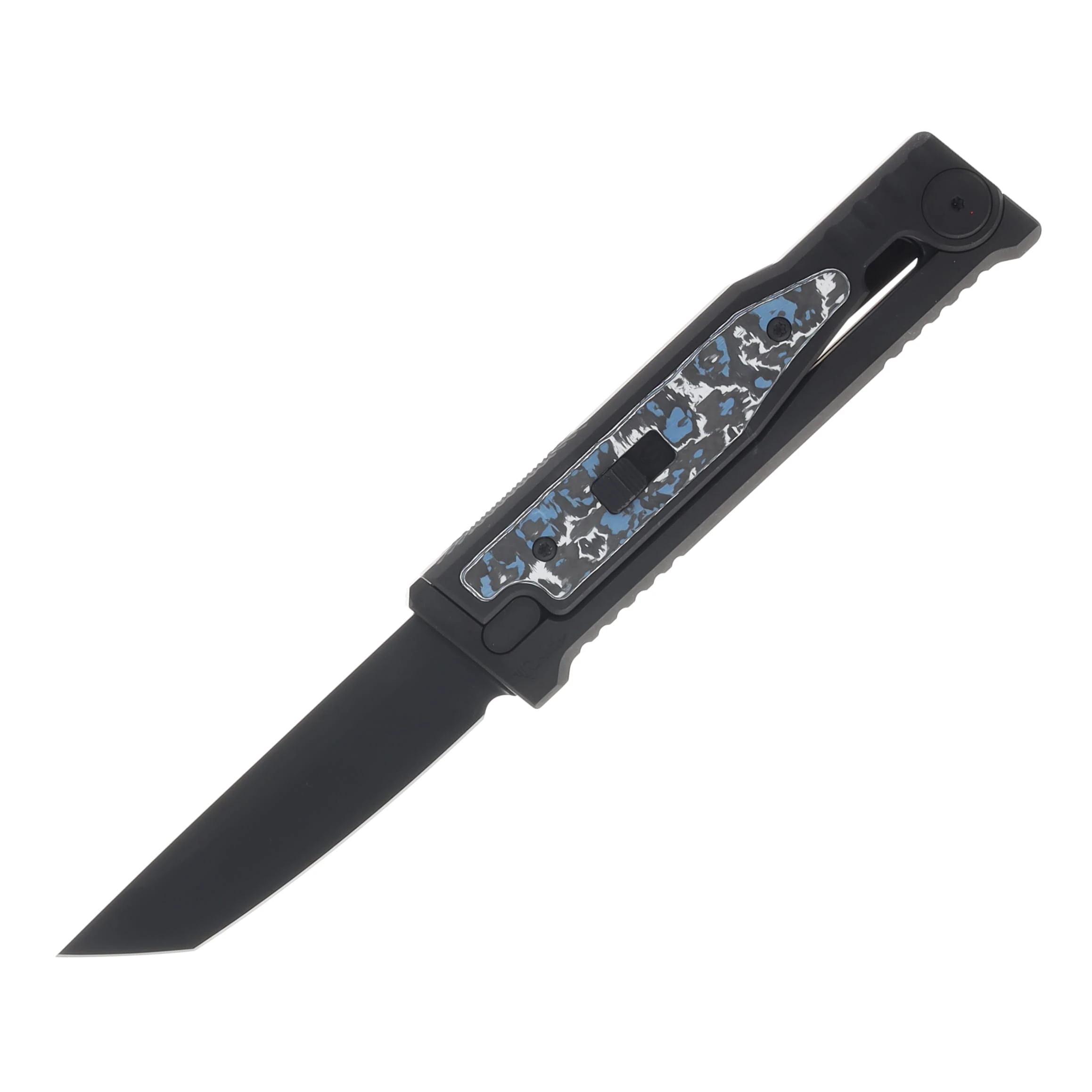 Reate EXO-M Safety Lock Gravity Knife Black PVD Tanto (SMKW Exclusive Frost Fat Carbon Insert) REEXO-M17 View 1