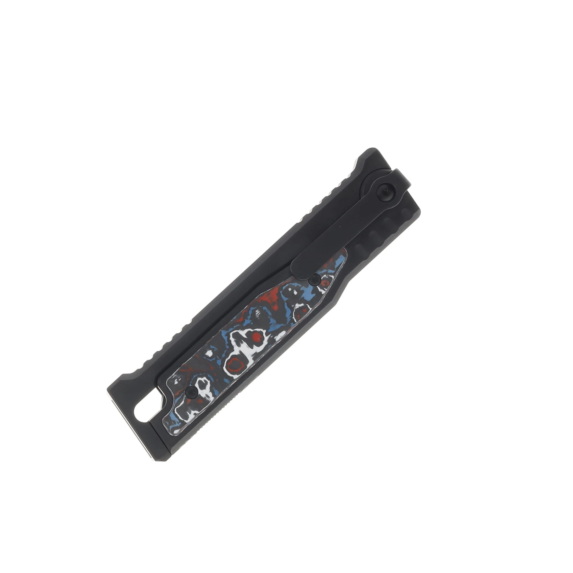 Reate EXO-M Safety Lock Gravity Knife Black PVD Tanto (SMKW Exclusive Nebula Fat Carbon Insert) REEXO-M18 View 3