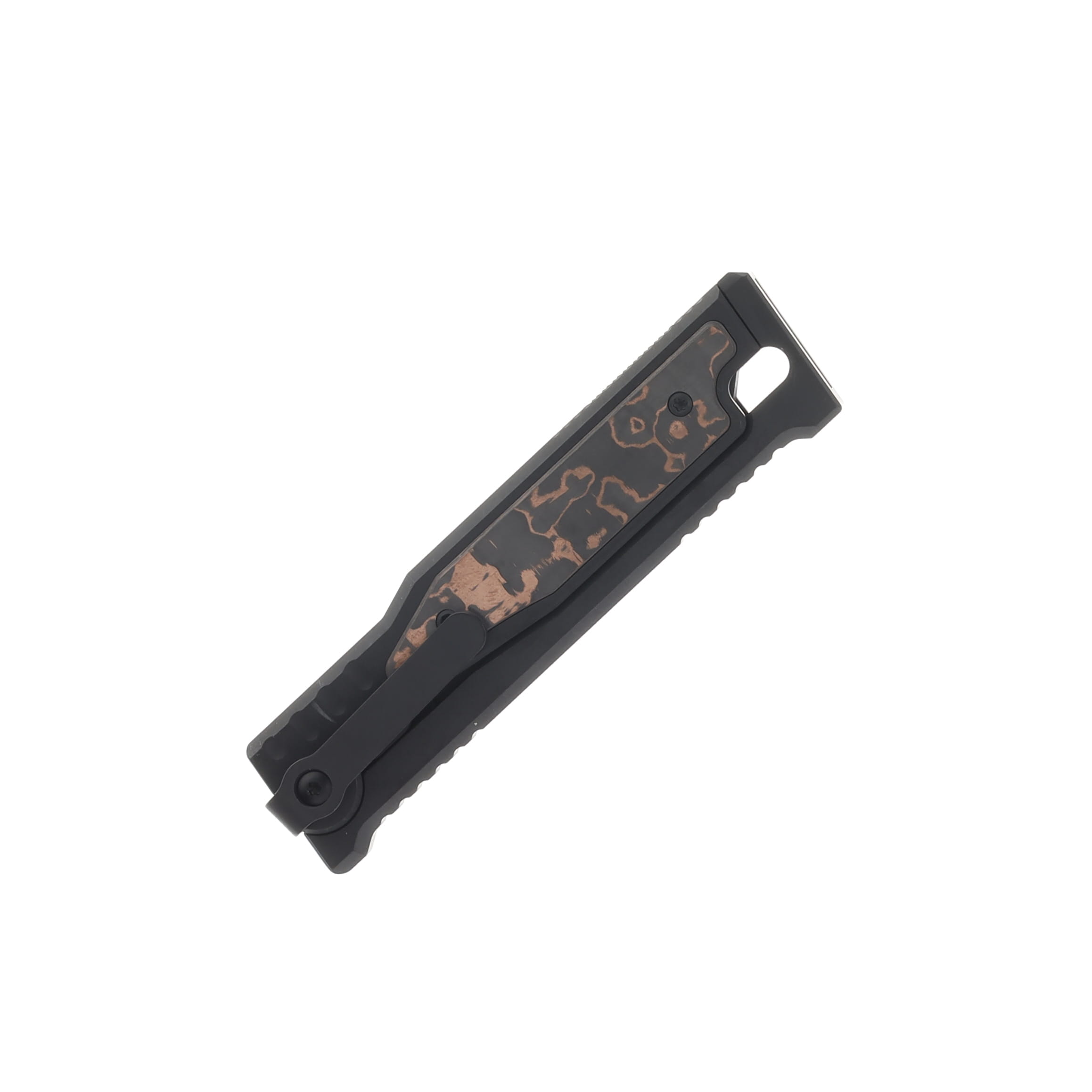Reate EXO-M Safety Lock Gravity Knife Copper Camo Fat Carbon PVD Tanto SMKW Exclusive REEXO-M19 View 3