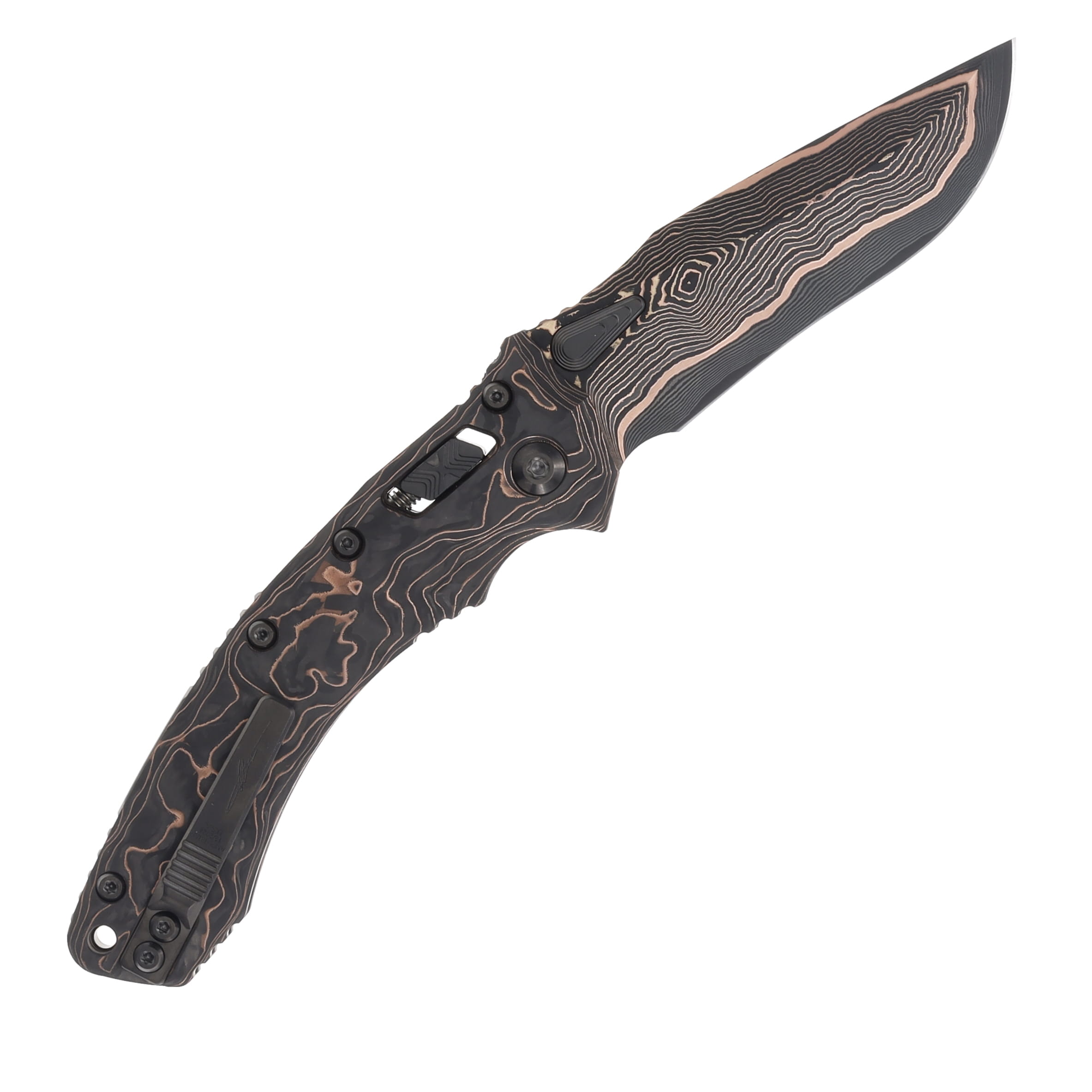 Microtech Amphibian RAM-LOK Coppermai Damascus/LiveWire Carbon