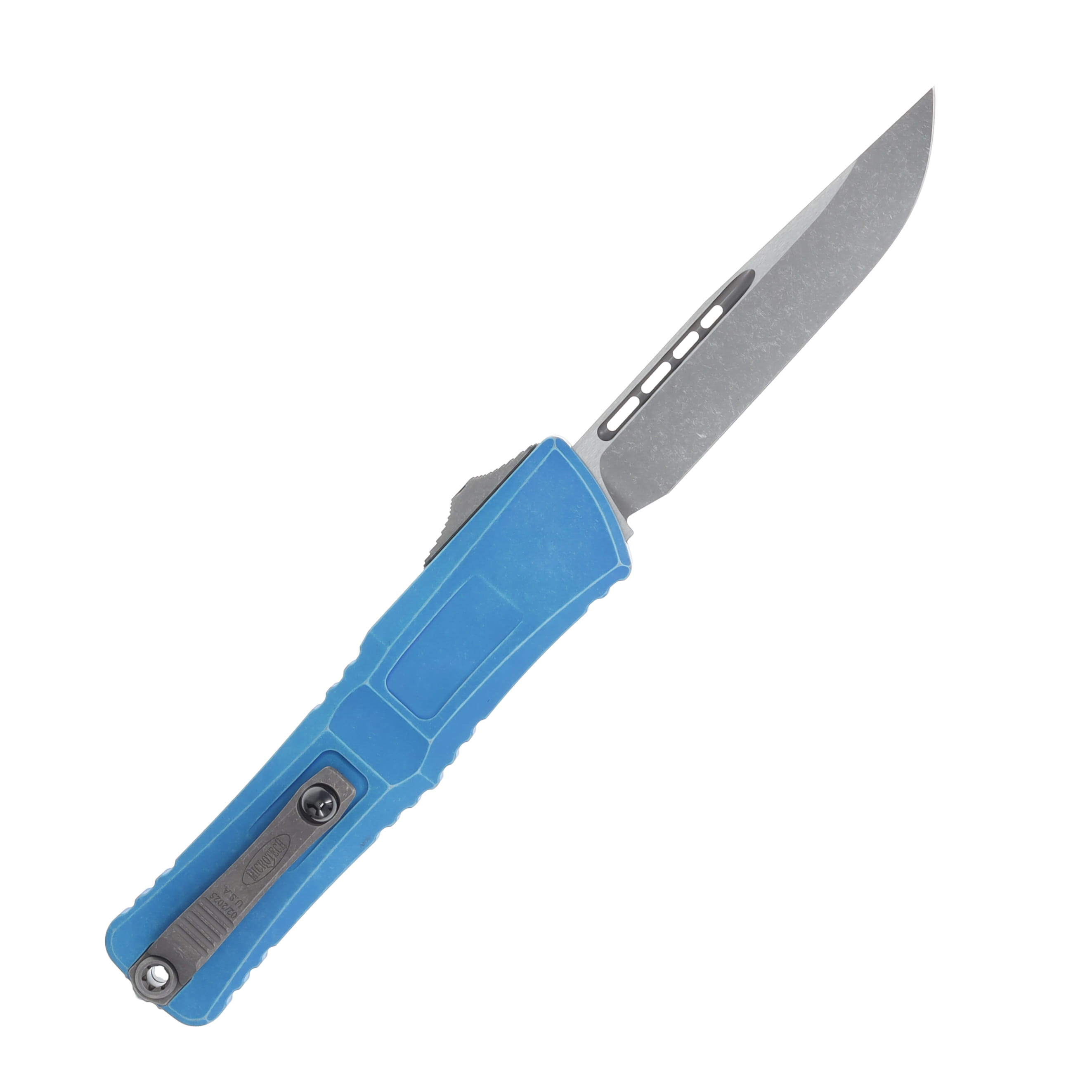 Microtech Knives OTF Combat Troodon Gen III Marbled Blue 4.0in Apoc Drop Point AUMT114310MBL View 2