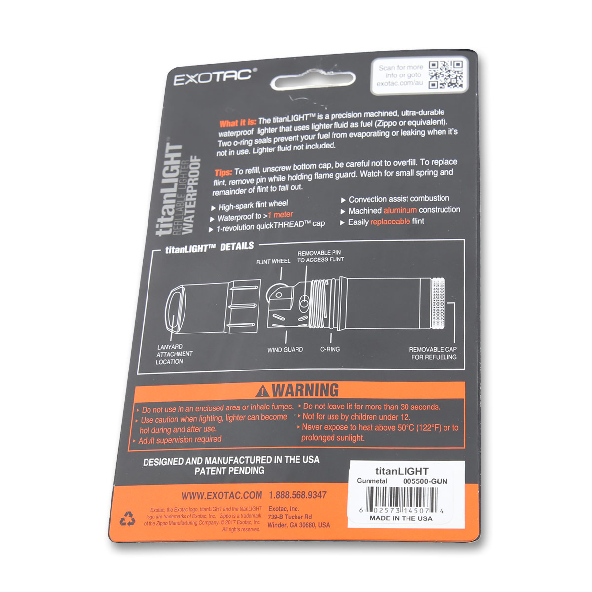 Exotac Gunmetal Grey TitanLight Refillable Lighter Waterproof 005500GUN View 6