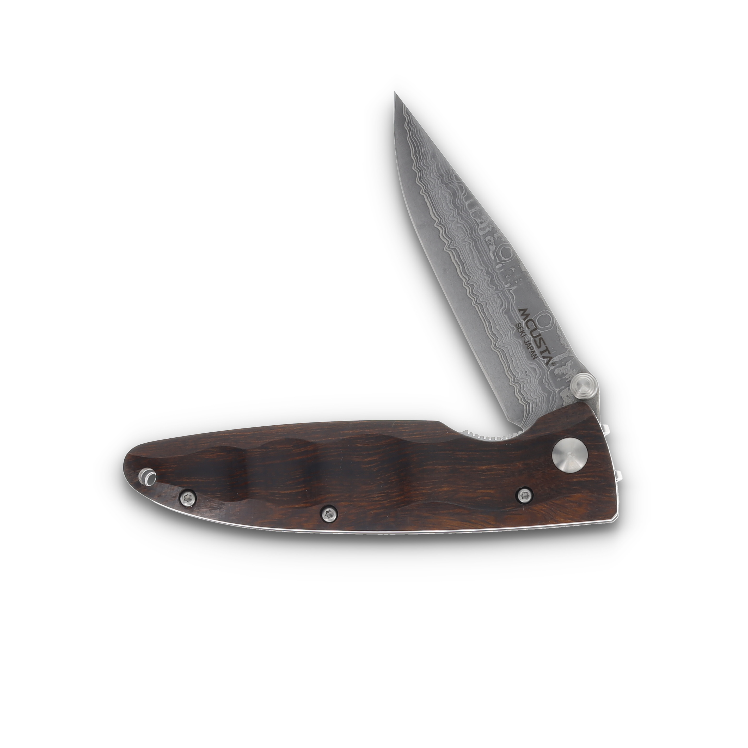 Mcusta MC-1 Classic Wave Folding Knife Ironwood 3.25in Damascus Clip Point MC-18D View 2